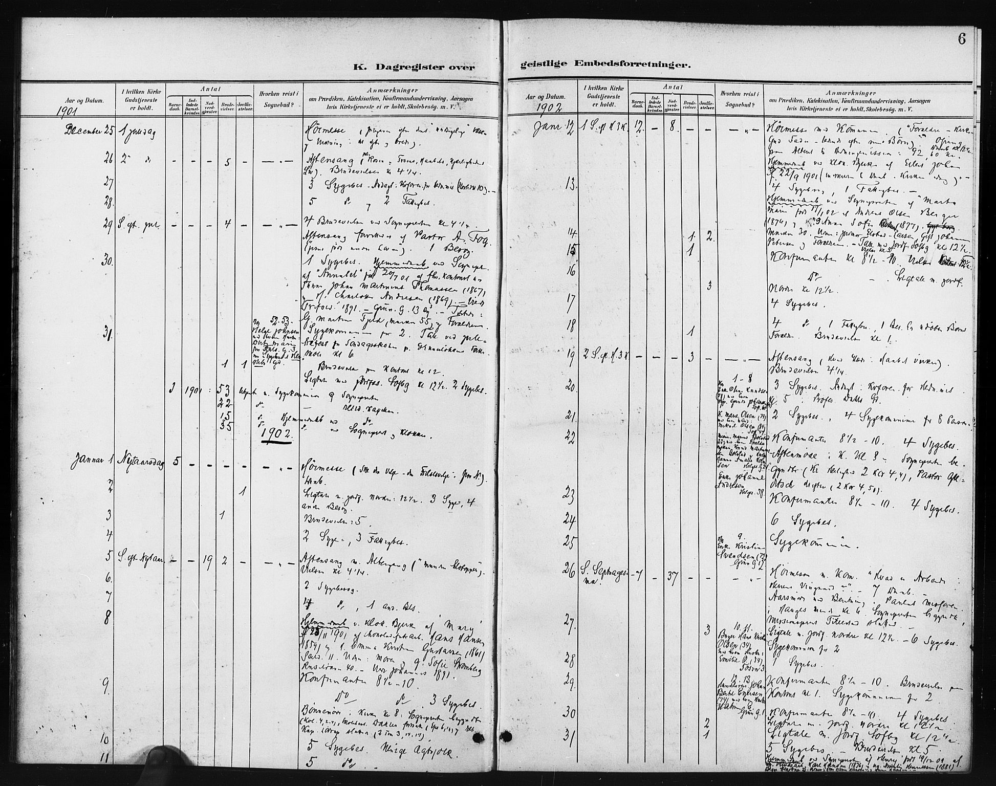 Paulus prestekontor Kirkebøker, AV/SAO-A-10871/I/Ia/L0001: Diary records no. I 1, 1901-1913, p. 6