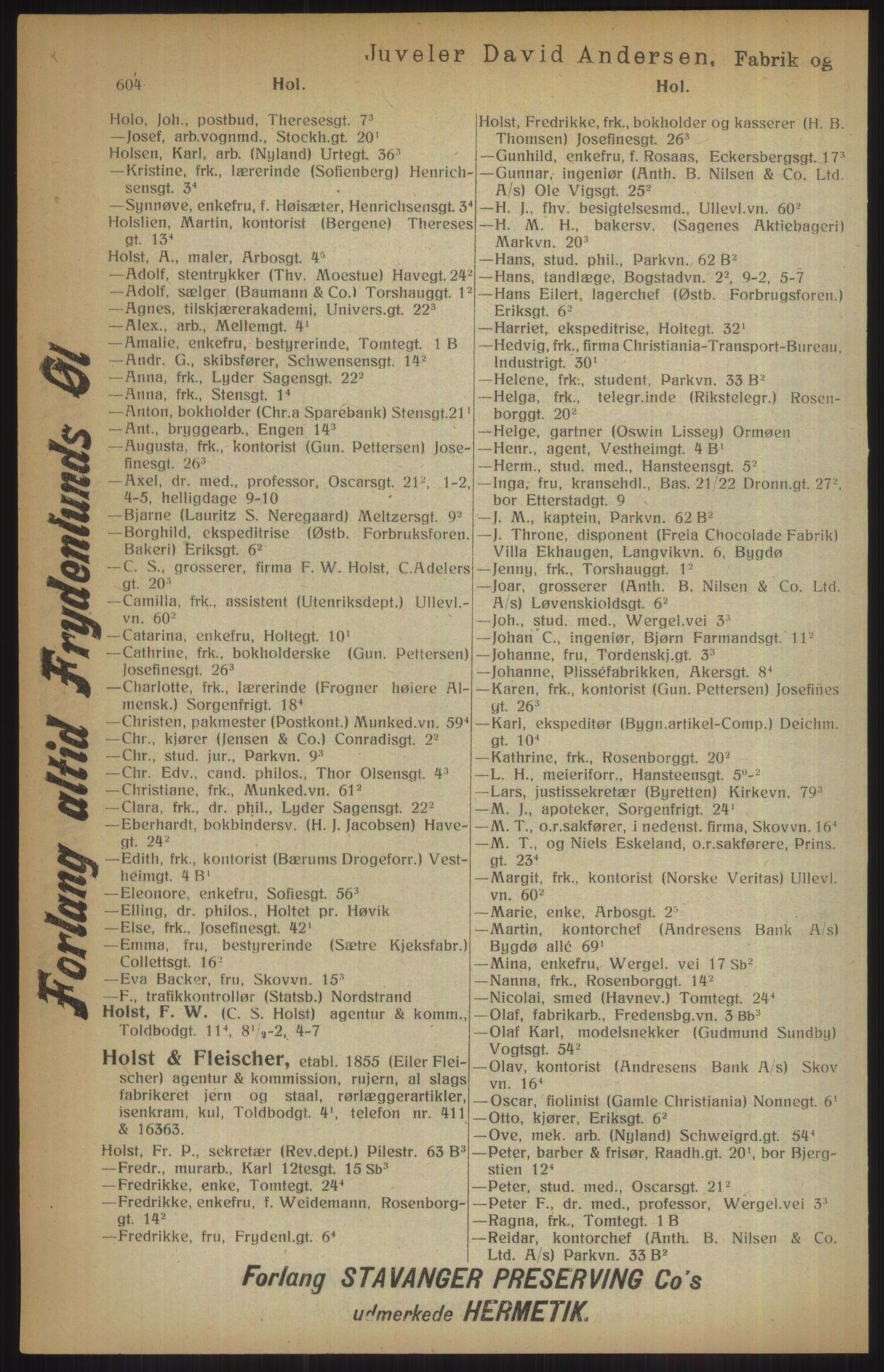 Kristiania/Oslo adressebok, PUBL/-, 1915, p. 604