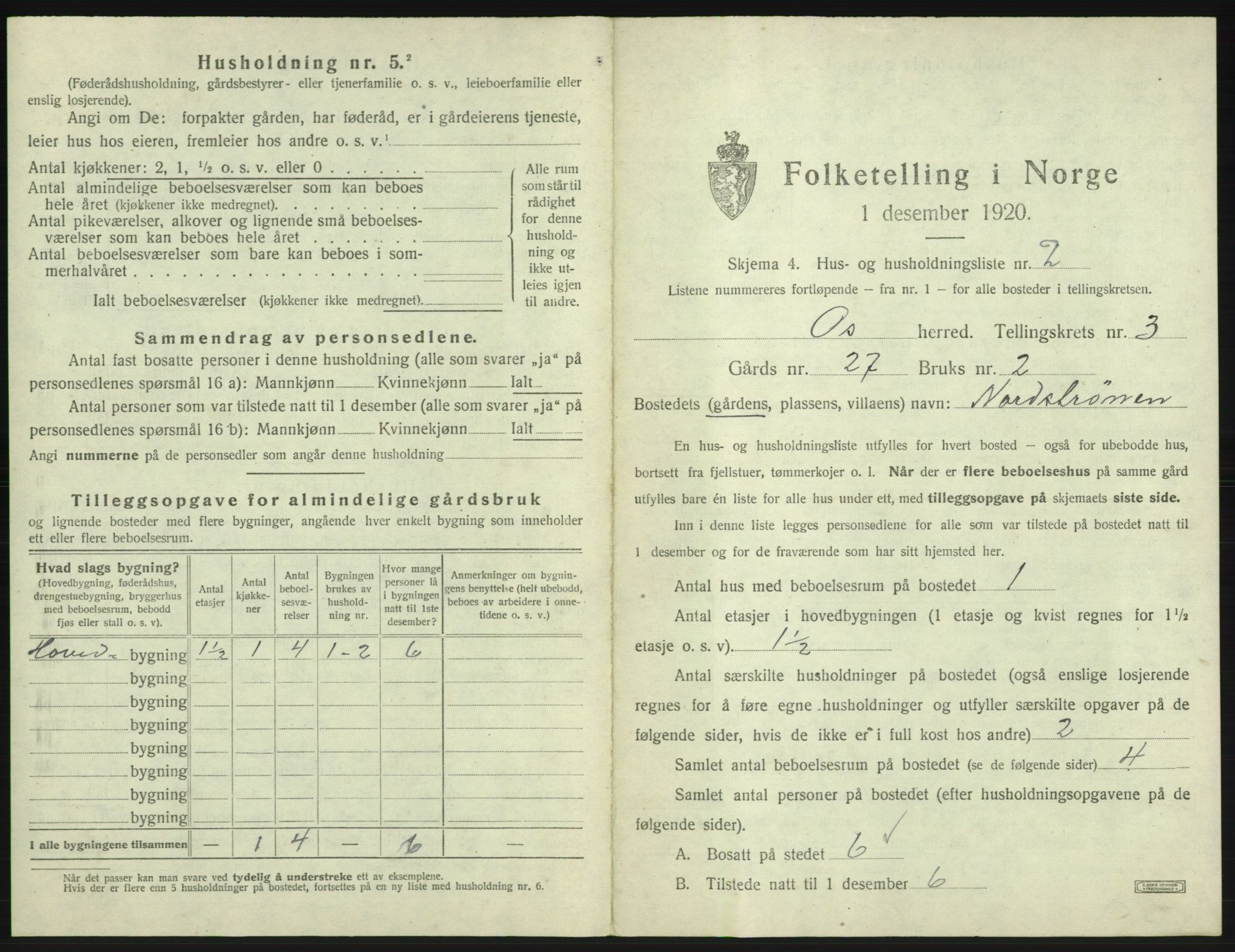 SAB, 1920 census for Os, 1920, p. 256