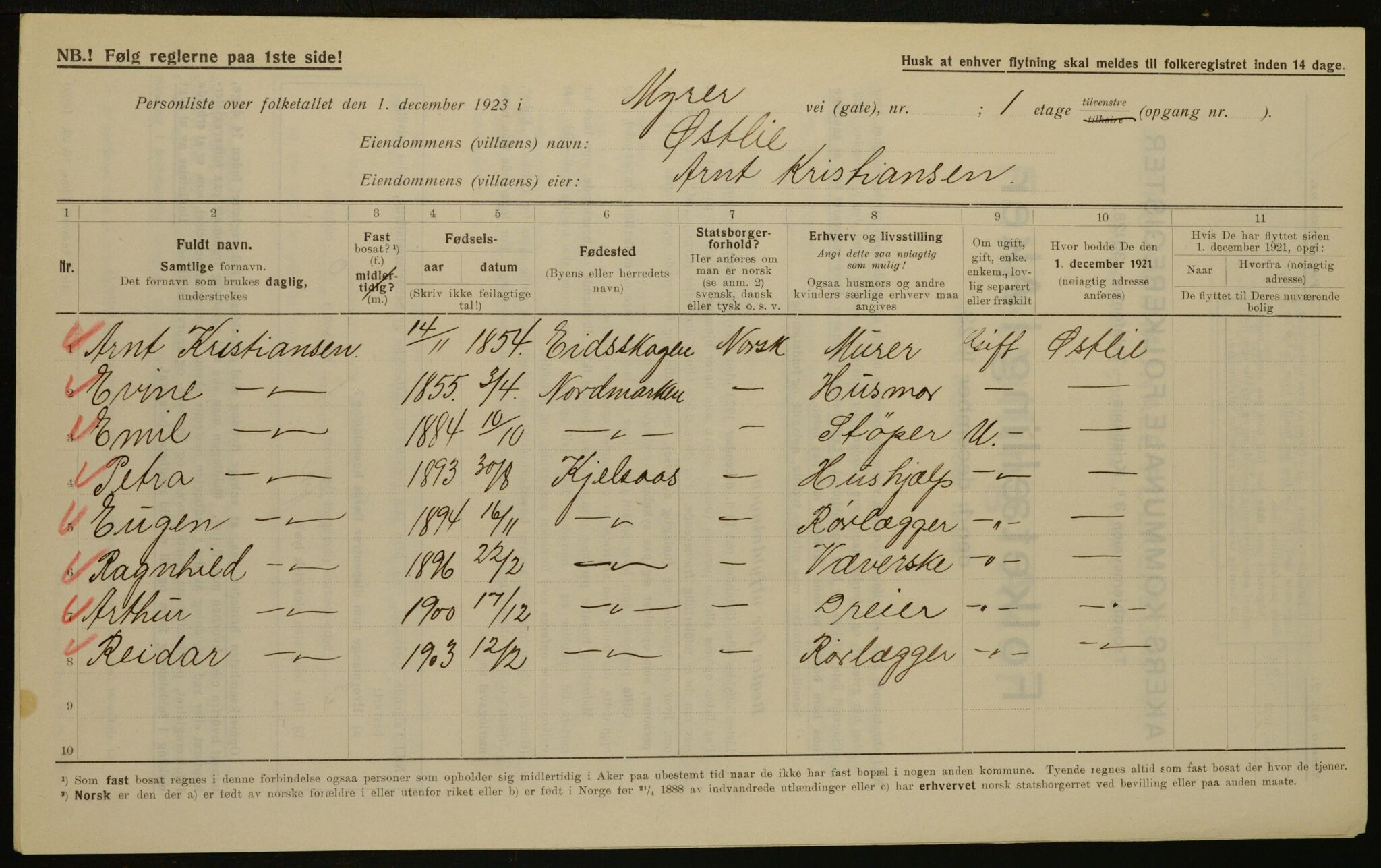 , Municipal Census 1923 for Aker, 1923, p. 15977