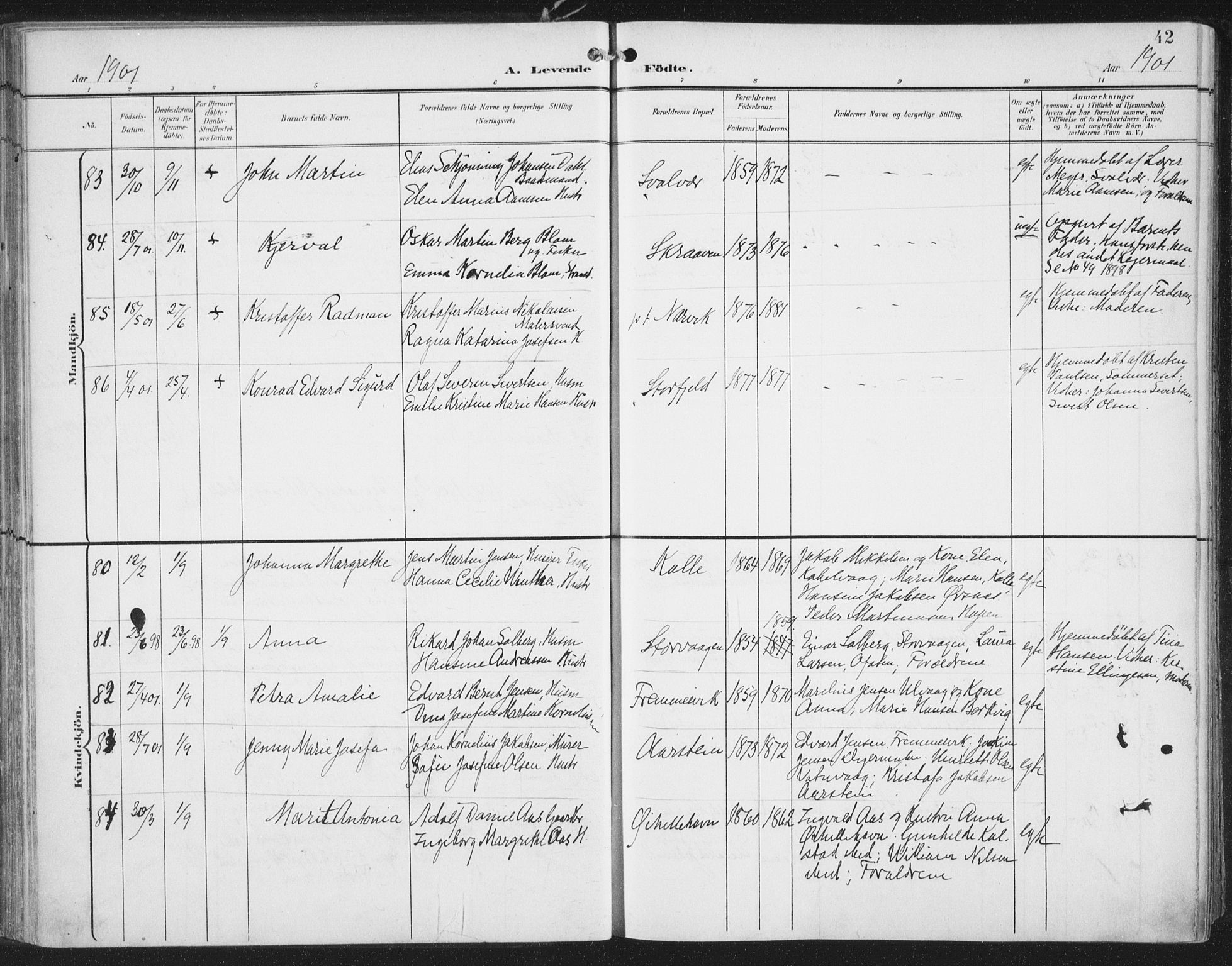 Ministerialprotokoller, klokkerbøker og fødselsregistre - Nordland, AV/SAT-A-1459/874/L1062: Parish register (official) no. 874A06, 1899-1907, p. 42