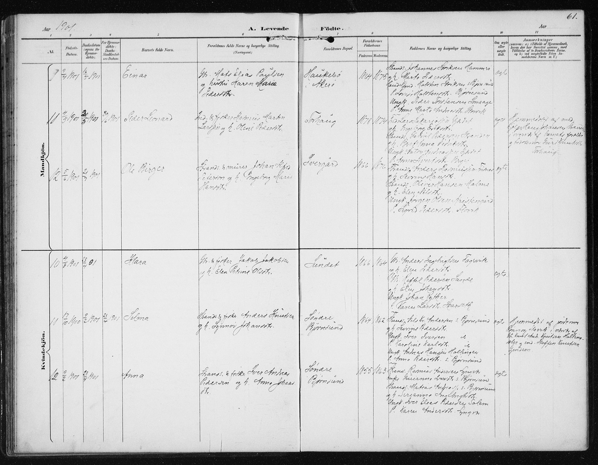 Ministerialprotokoller, klokkerbøker og fødselsregistre - Møre og Romsdal, AV/SAT-A-1454/566/L0773: Parish register (copy) no. 566C02, 1892-1909, p. 61