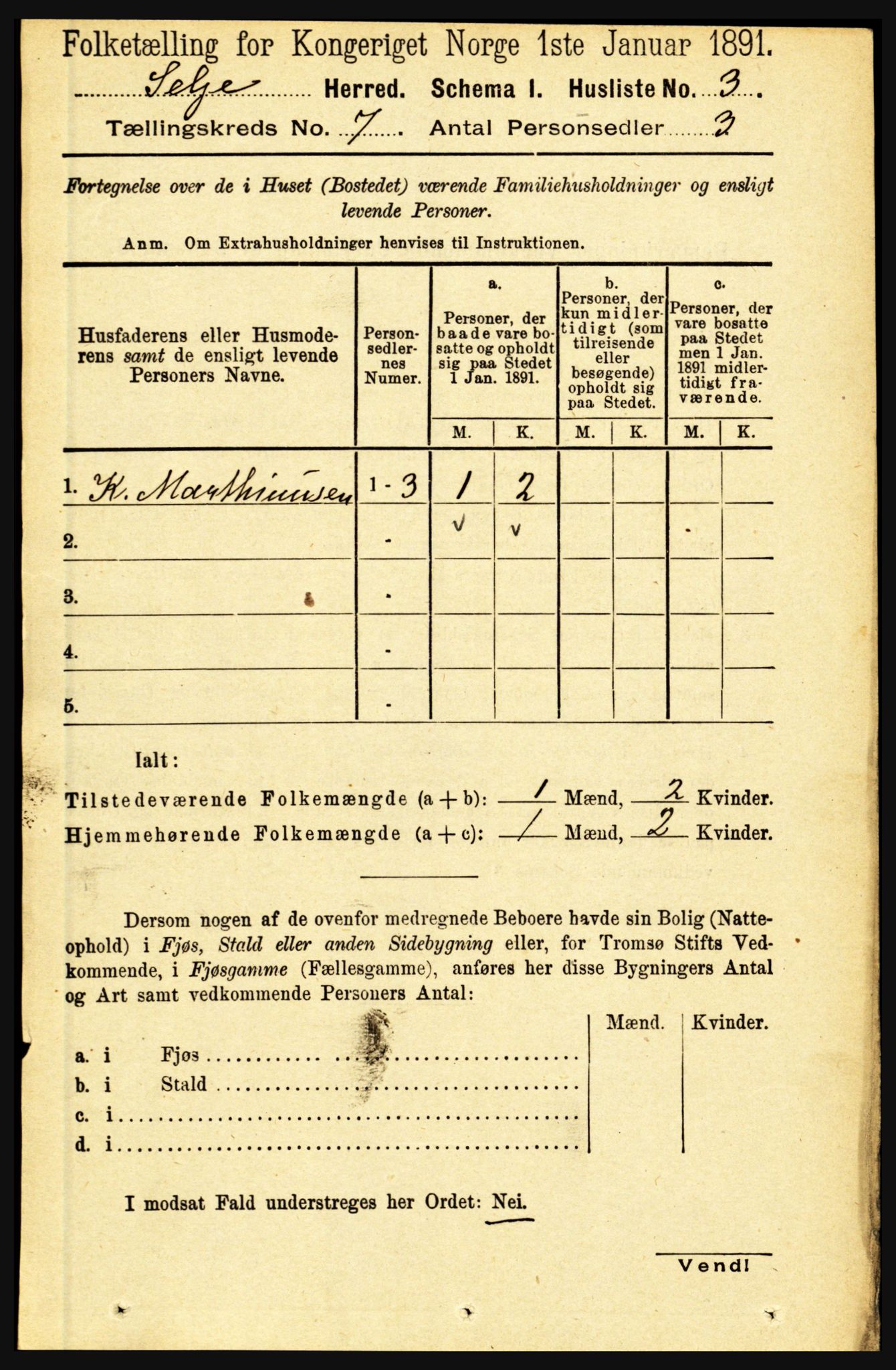 RA, 1891 census for 1441 Selje, 1891, p. 1947