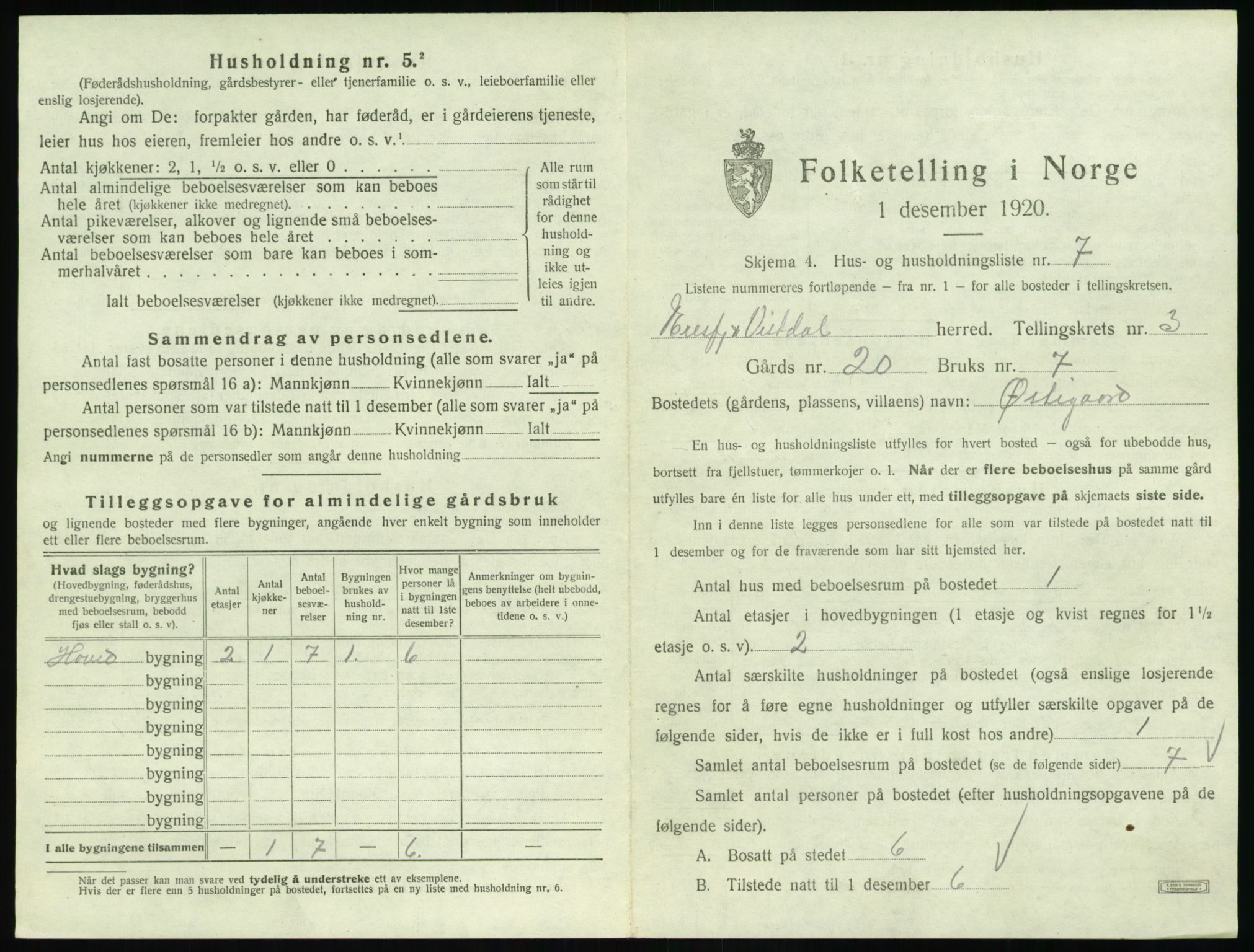 SAT, 1920 census for Eresfjord og Vistdal, 1920, p. 245