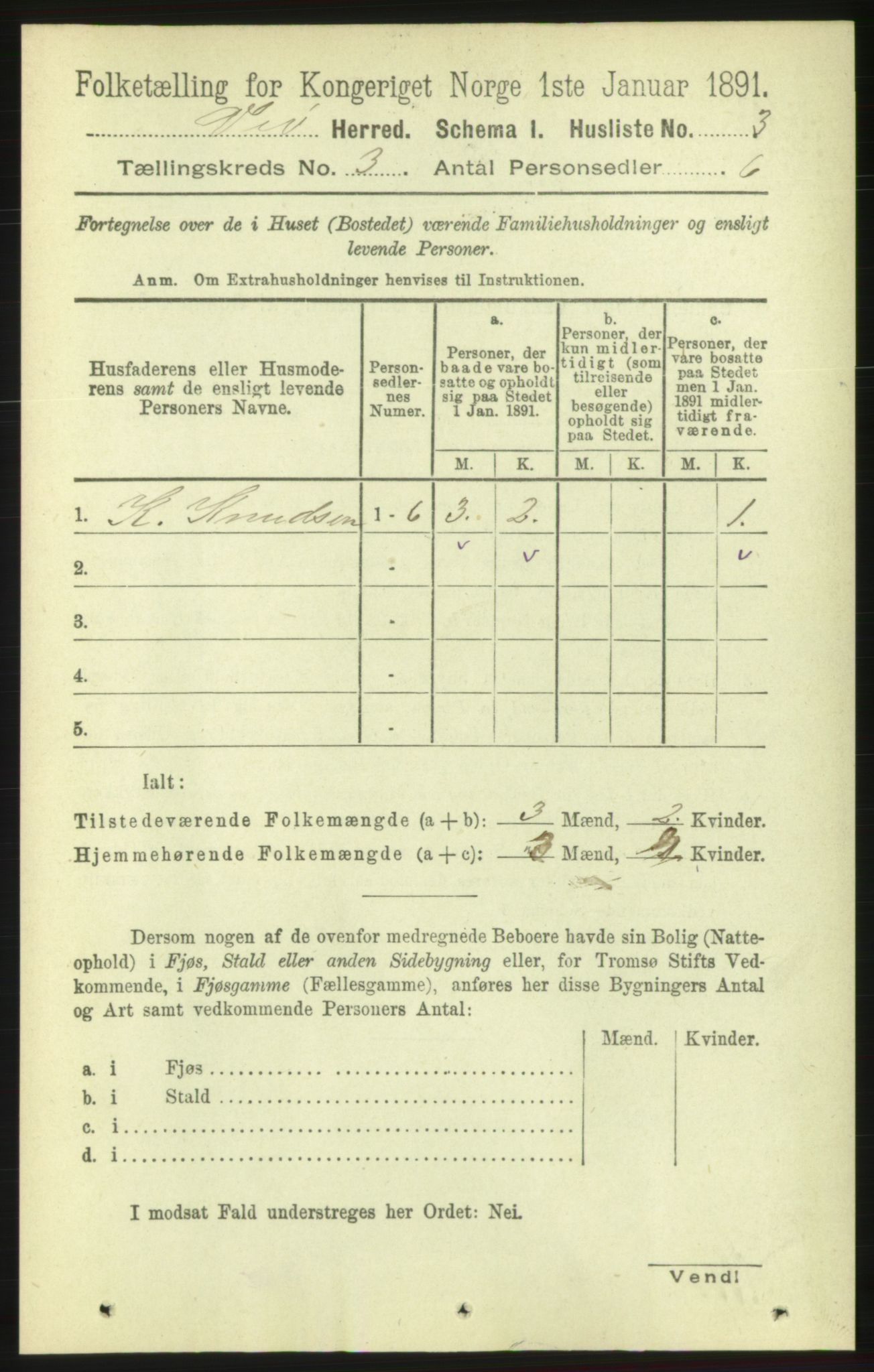 RA, 1891 census for 1541 Veøy, 1891, p. 1363