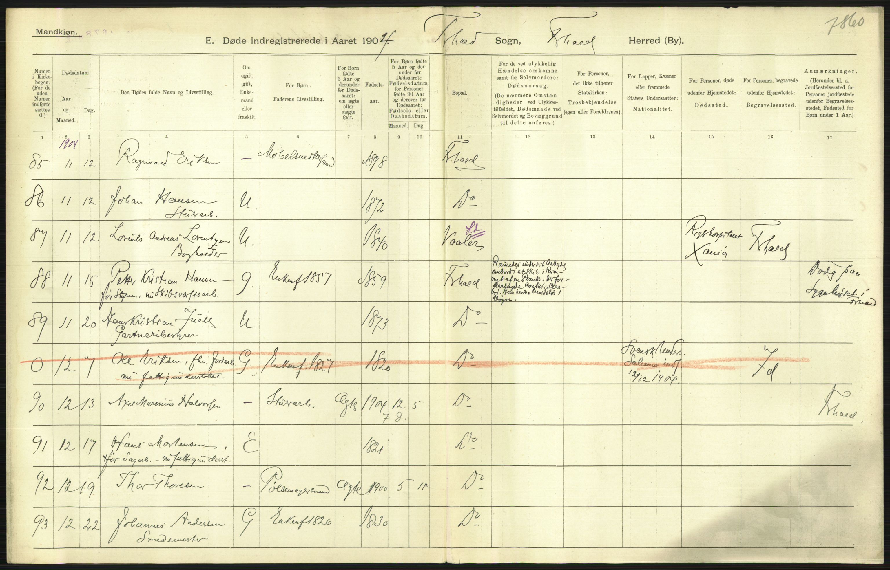 Statistisk sentralbyrå, Sosiodemografiske emner, Befolkning, AV/RA-S-2228/D/Df/Dfa/Dfab/L0001: Smålenenes amt: Fødte, gifte, døde, 1904, p. 748