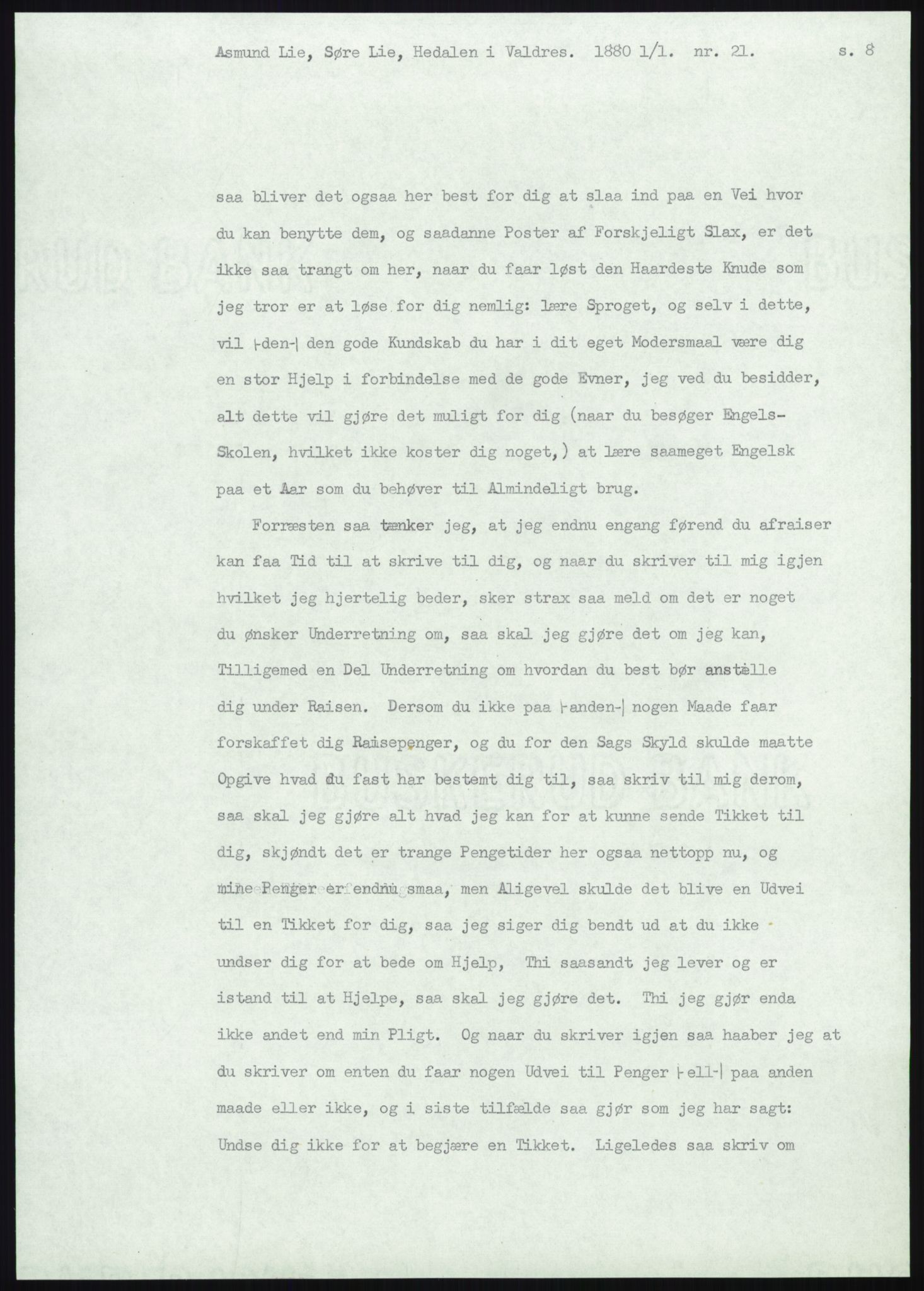 Samlinger til kildeutgivelse, Amerikabrevene, AV/RA-EA-4057/F/L0012: Innlån fra Oppland: Lie (brevnr 1-78), 1838-1914, p. 261