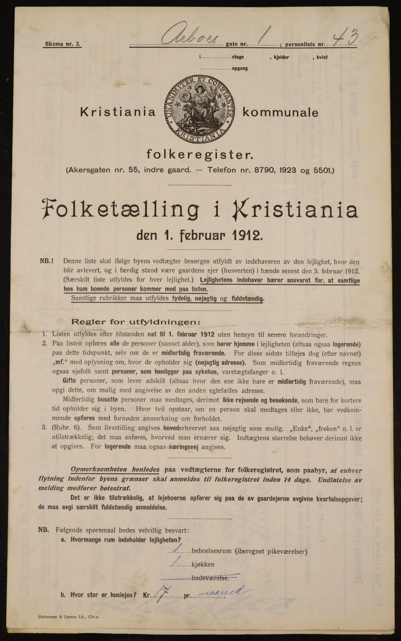 OBA, Municipal Census 1912 for Kristiania, 1912, p. 1651