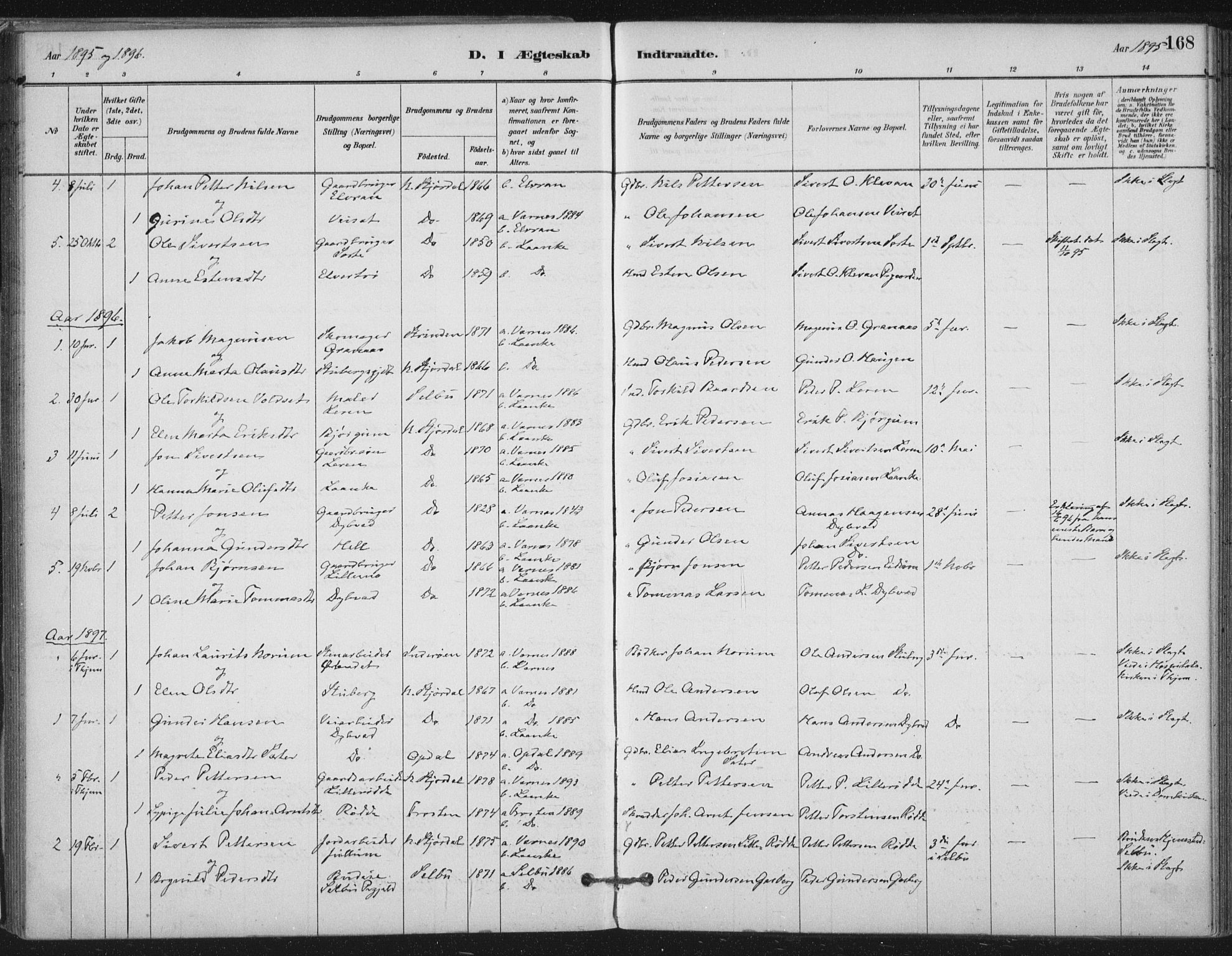Ministerialprotokoller, klokkerbøker og fødselsregistre - Nord-Trøndelag, SAT/A-1458/710/L0095: Parish register (official) no. 710A01, 1880-1914, p. 168