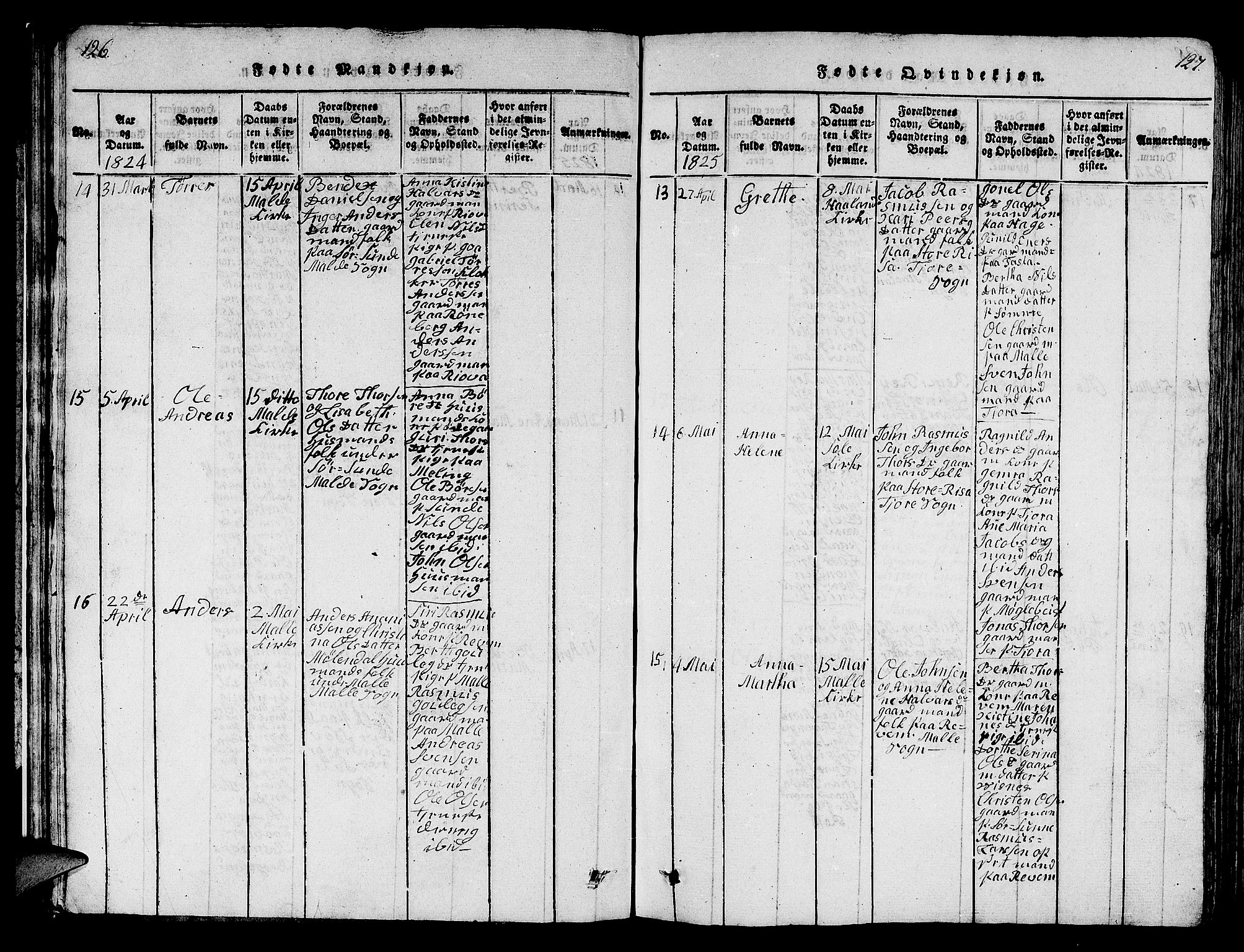 Håland sokneprestkontor, AV/SAST-A-101802/001/30BB/L0001: Parish register (copy) no. B 1, 1815-1845, p. 126-127