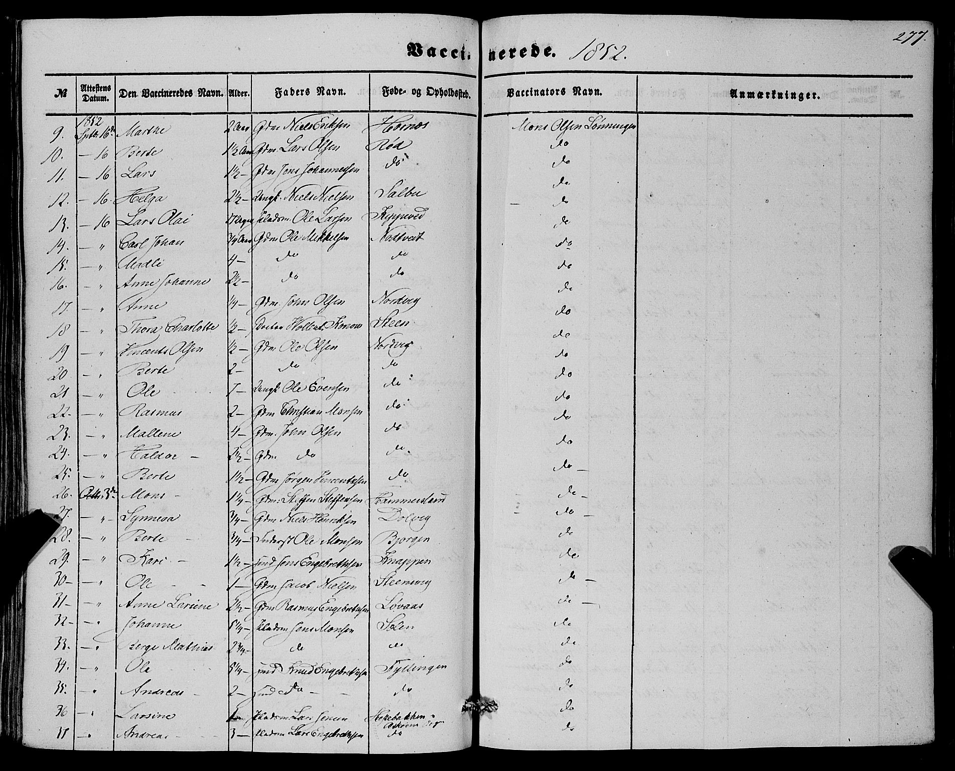 Fana Sokneprestembete, AV/SAB-A-75101/H/Haa/Haaa/L0011: Parish register (official) no. A 11, 1851-1862, p. 277