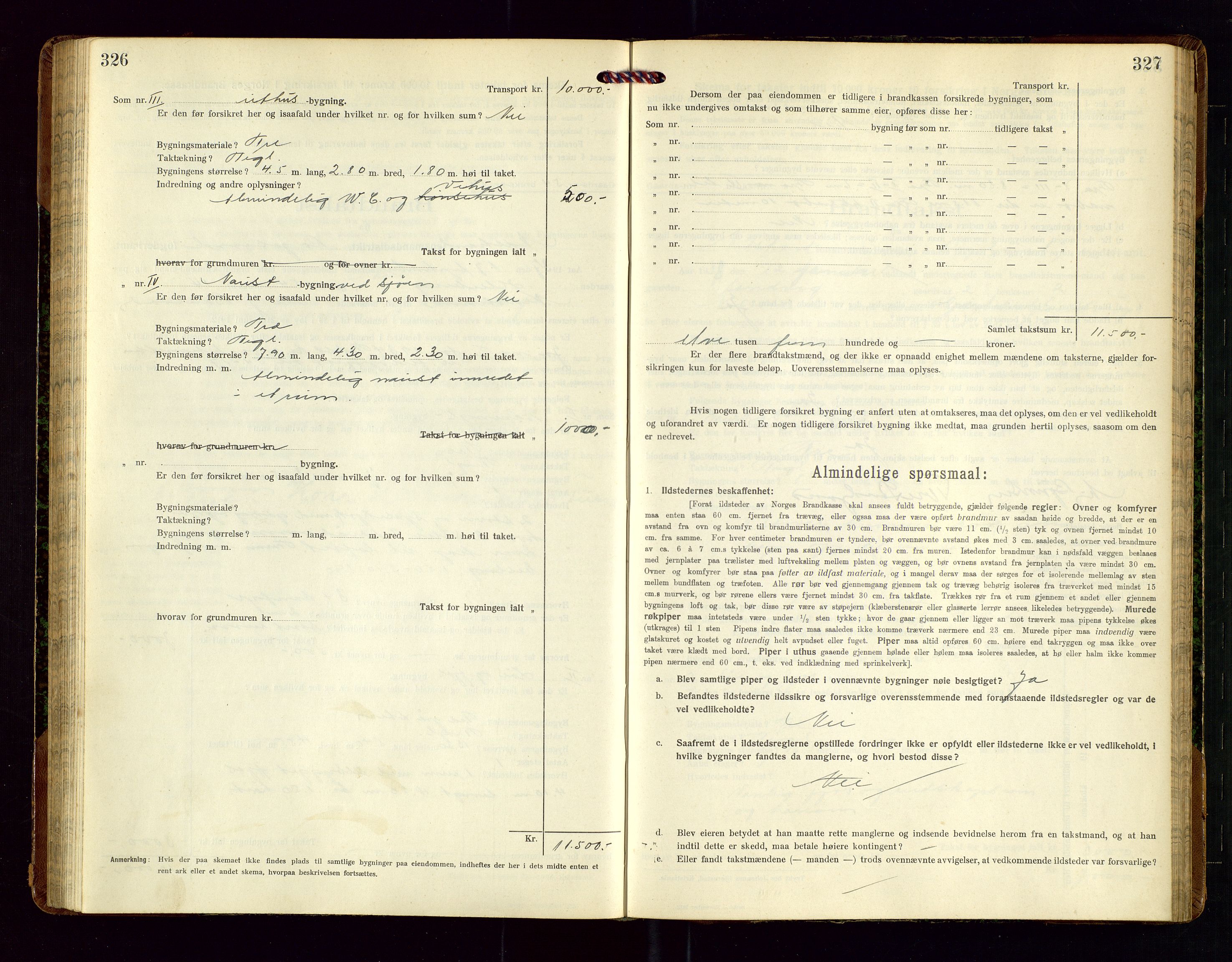 Nedstrand lensmannskontor, SAST/A-100236/Gob/L0002: "Brandtakstprotokol for Nerstrand lensmandsdistrikt Rogaland Fylke", 1916-1949, p. 326-327