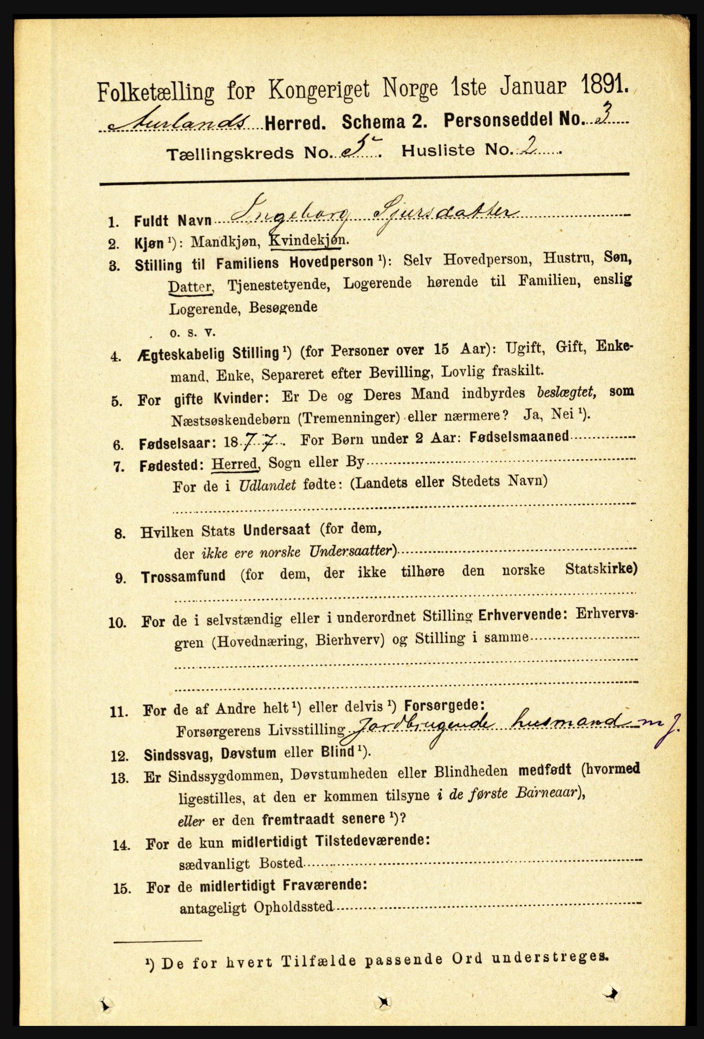 RA, 1891 census for 1421 Aurland, 1891, p. 1793