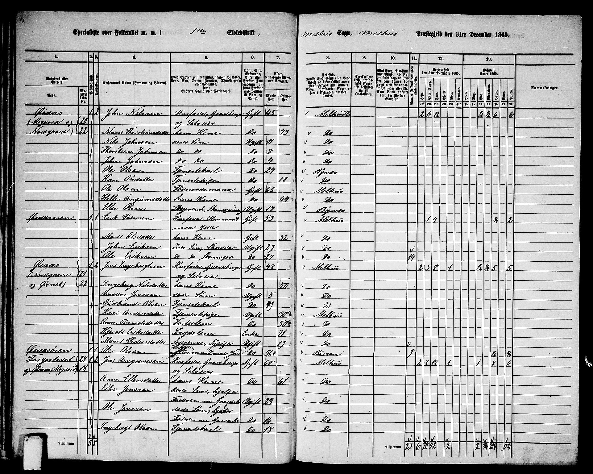 RA, 1865 census for Melhus, 1865, p. 29