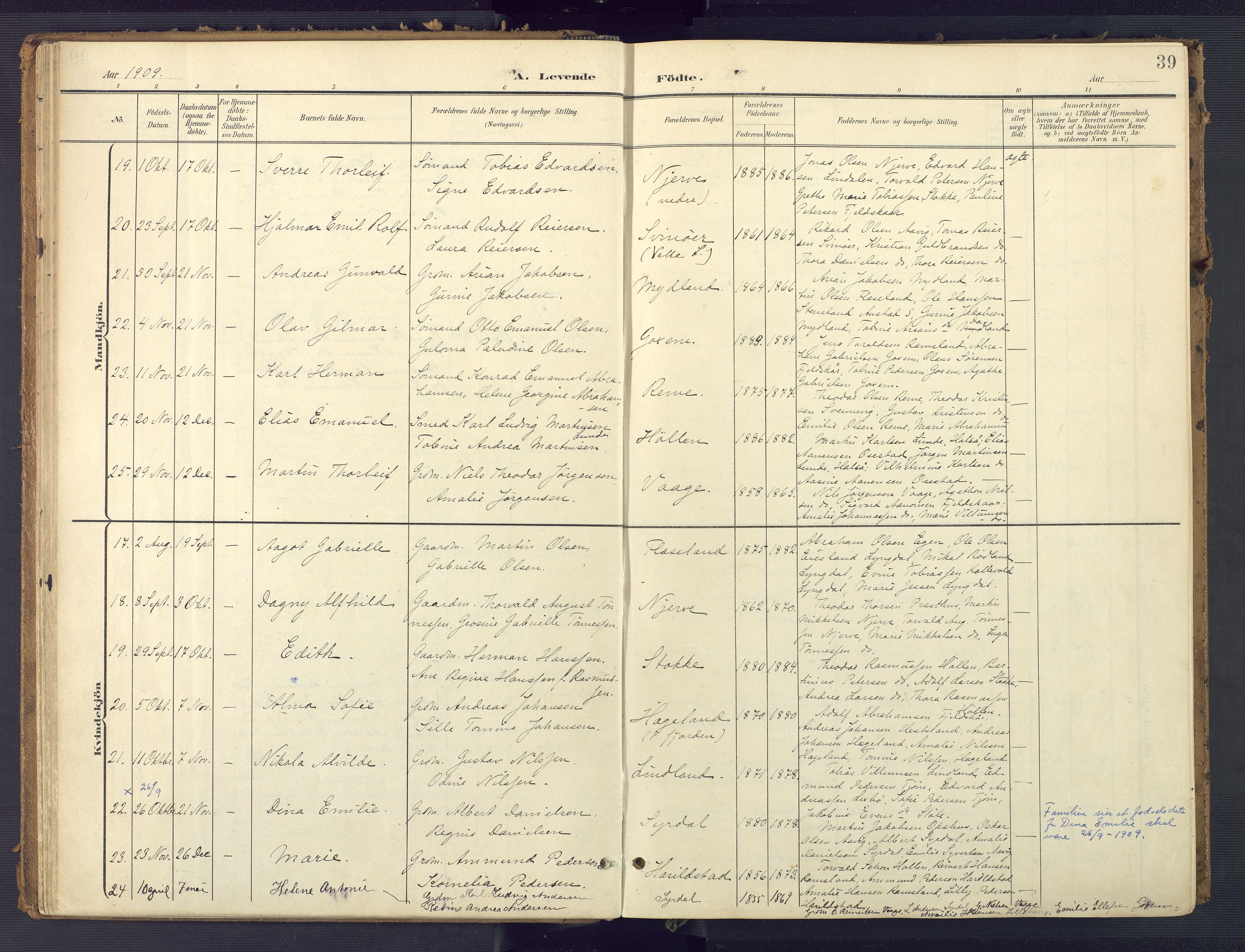 Sør-Audnedal sokneprestkontor, AV/SAK-1111-0039/F/Fa/Faa/L0005: Parish register (official) no. A 5, 1900-1923, p. 39