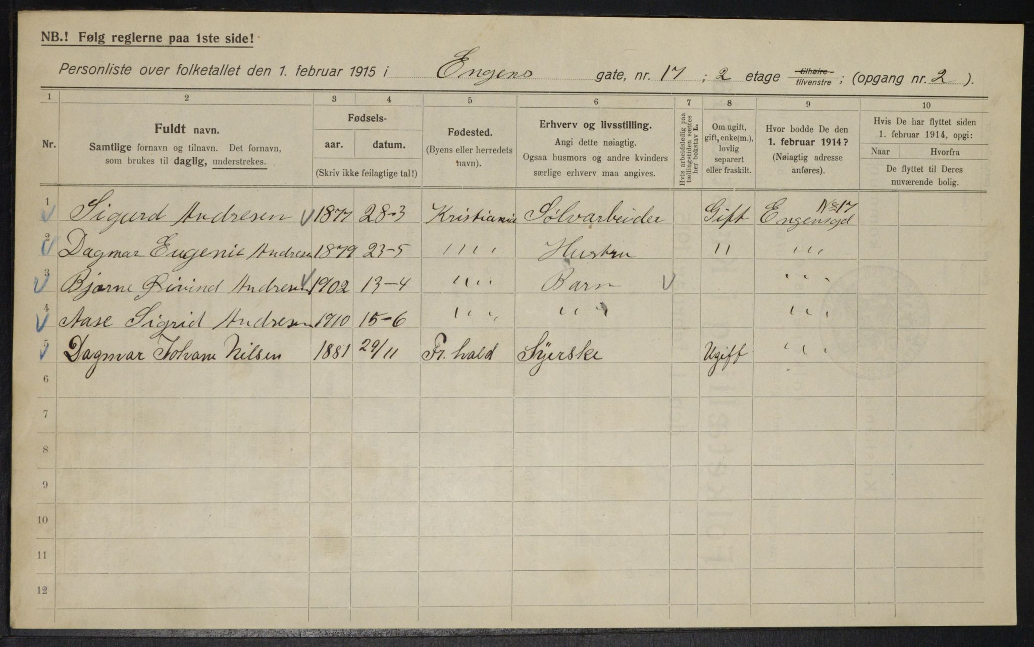 OBA, Municipal Census 1915 for Kristiania, 1915, p. 21505