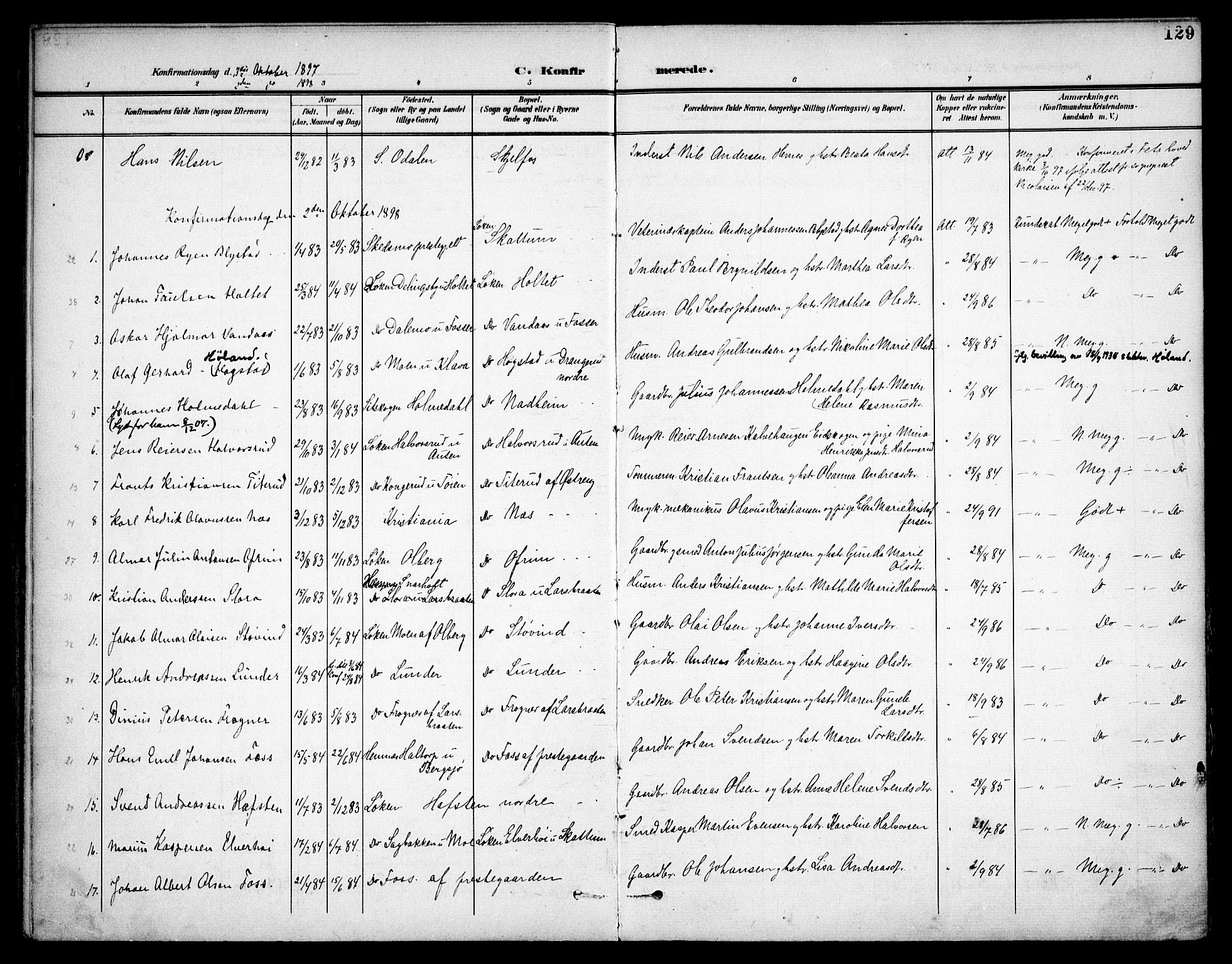 Høland prestekontor Kirkebøker, SAO/A-10346a/F/Fa/L0015: Parish register (official) no. I 15, 1897-1912, p. 129