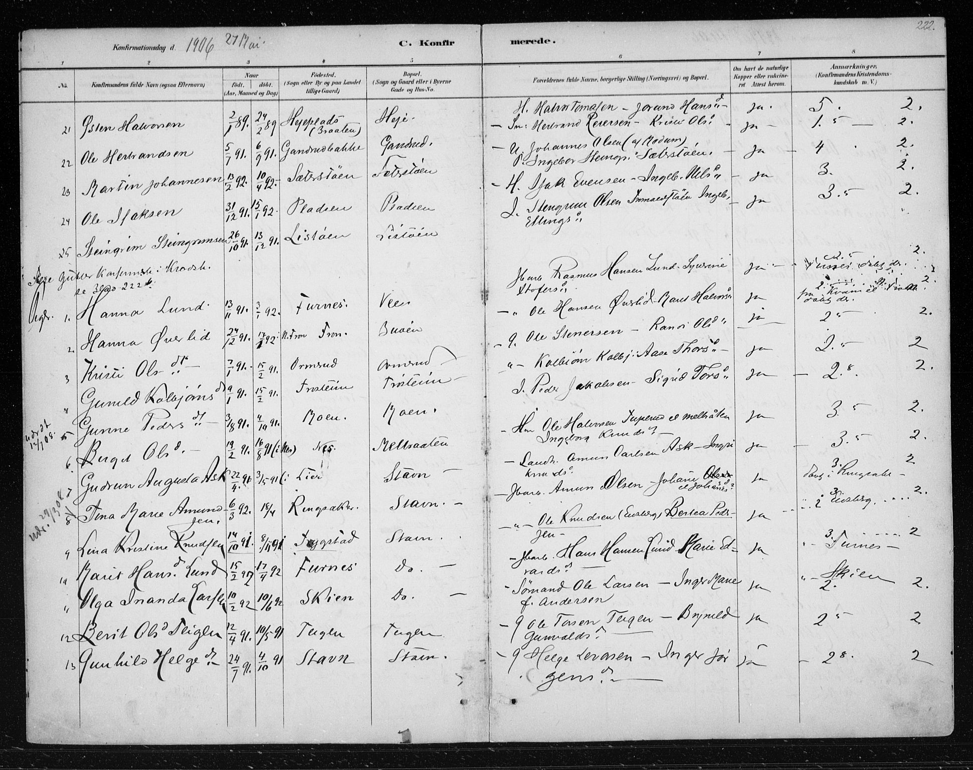 Nes kirkebøker, SAKO/A-236/F/Fa/L0012: Parish register (official) no. 12, 1881-1917, p. 222
