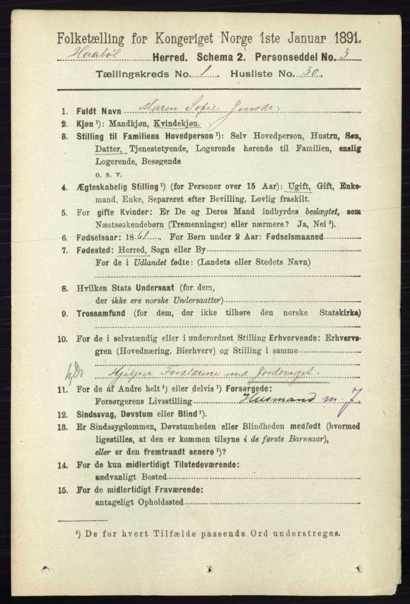 RA, 1891 census for 0138 Hobøl, 1891, p. 361