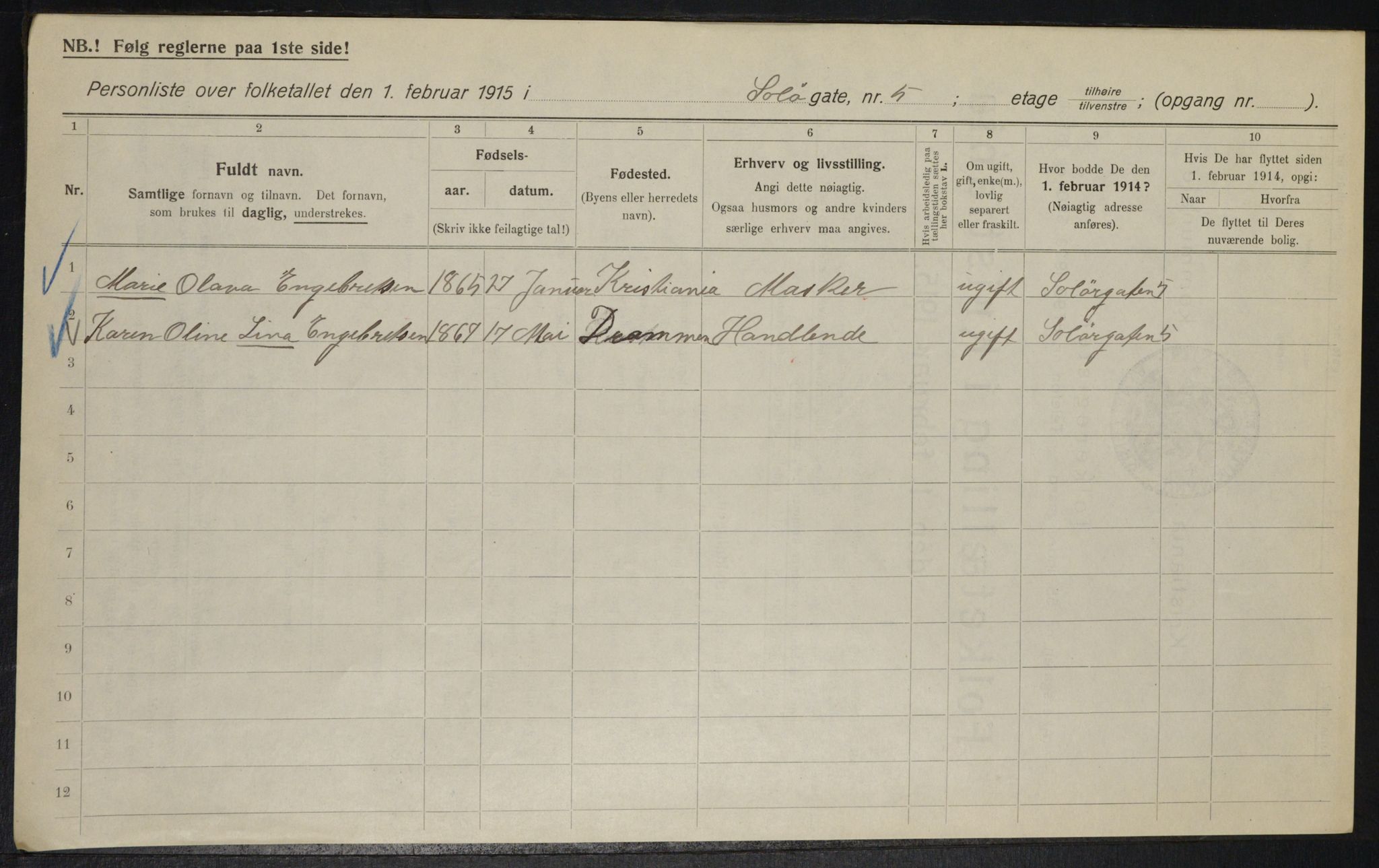 OBA, Municipal Census 1915 for Kristiania, 1915, p. 99574