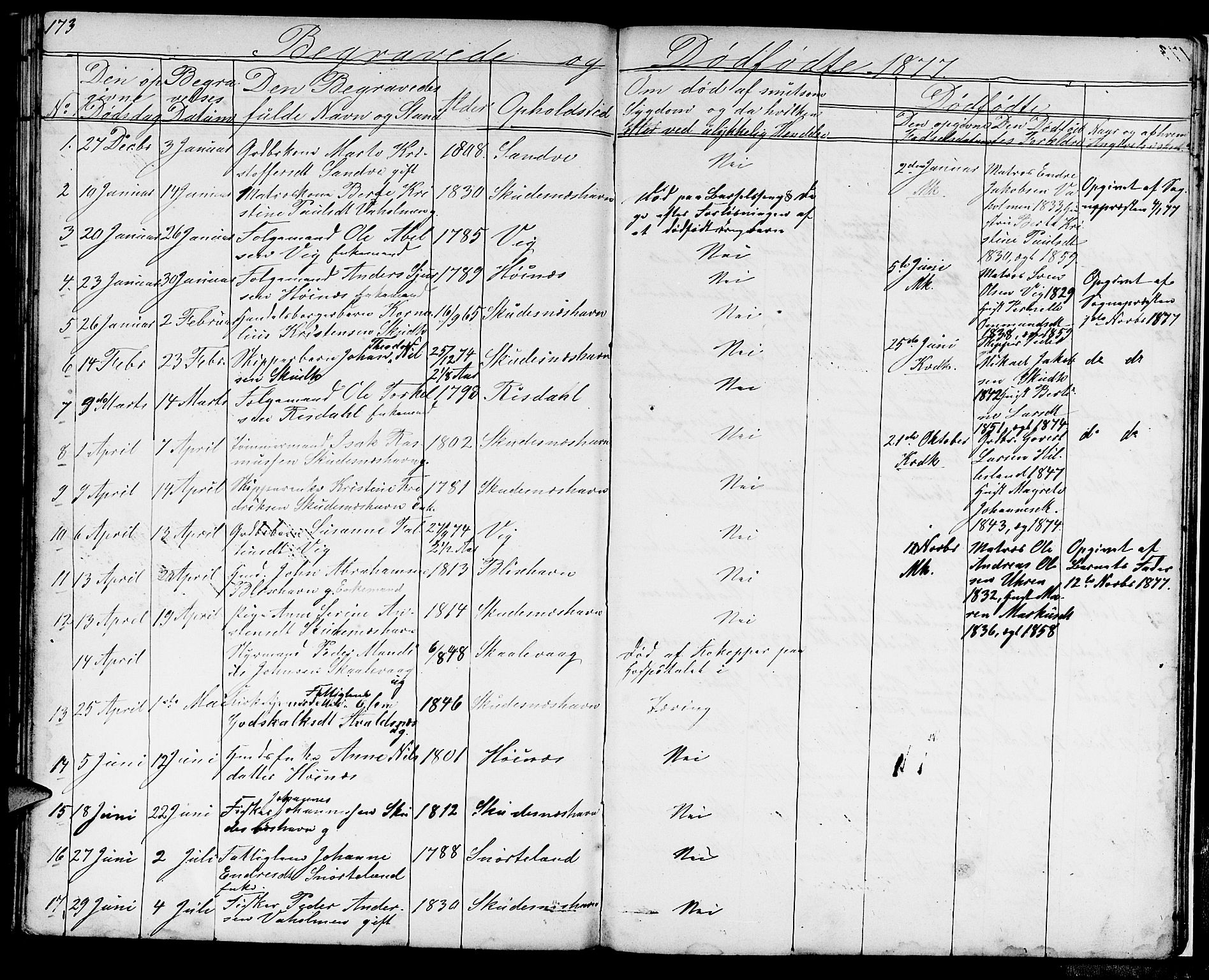 Skudenes sokneprestkontor, SAST/A -101849/H/Ha/Hab/L0004: Parish register (copy) no. B 4, 1865-1884, p. 173