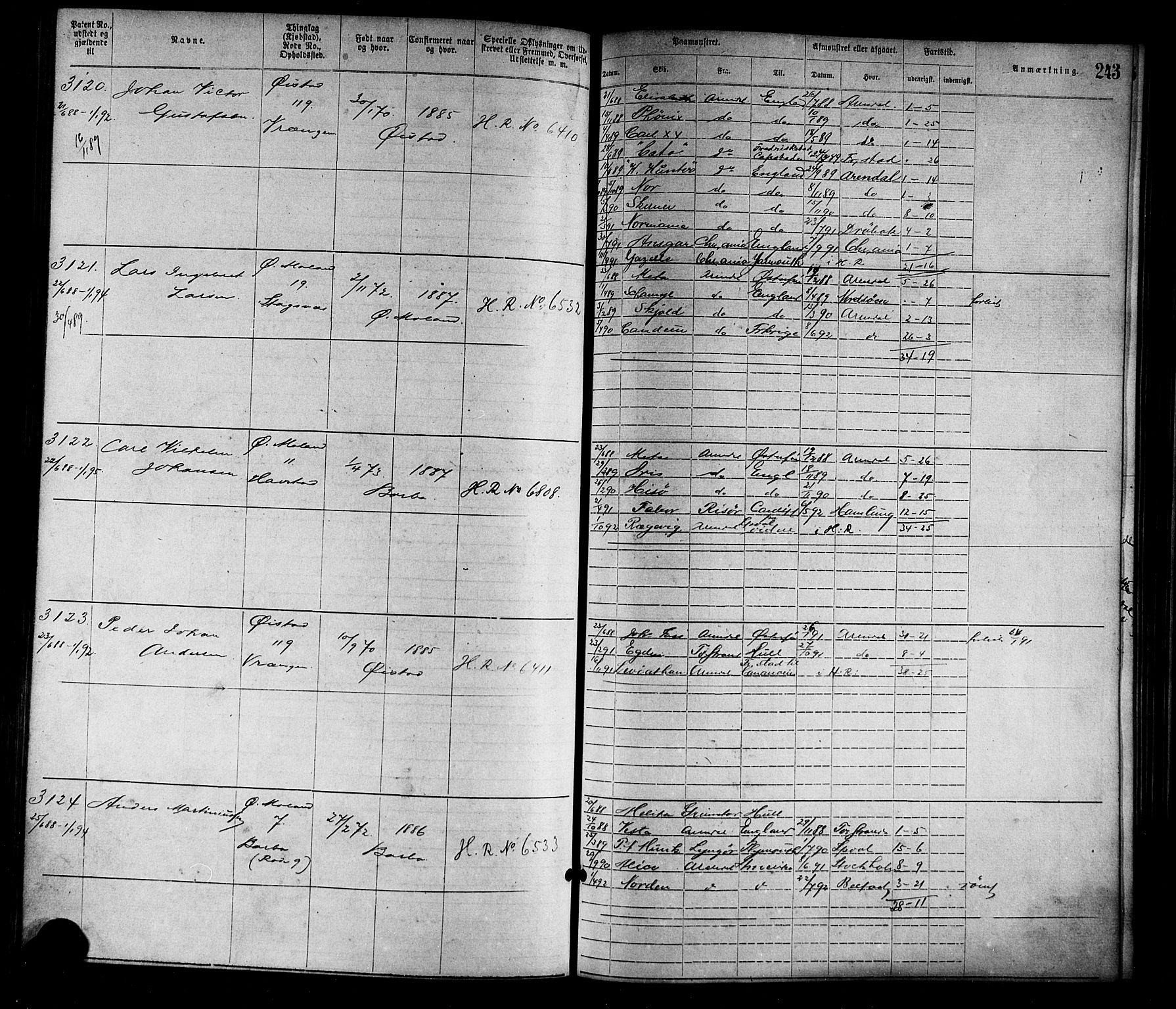 Arendal mønstringskrets, SAK/2031-0012/F/Fa/L0003: Annotasjonsrulle nr 1911-3827 med register, S-3, 1880-1892, p. 276