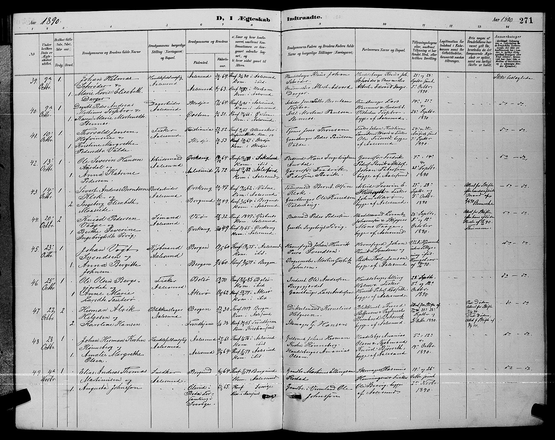 Ministerialprotokoller, klokkerbøker og fødselsregistre - Møre og Romsdal, AV/SAT-A-1454/529/L0467: Parish register (copy) no. 529C04, 1889-1897, p. 271