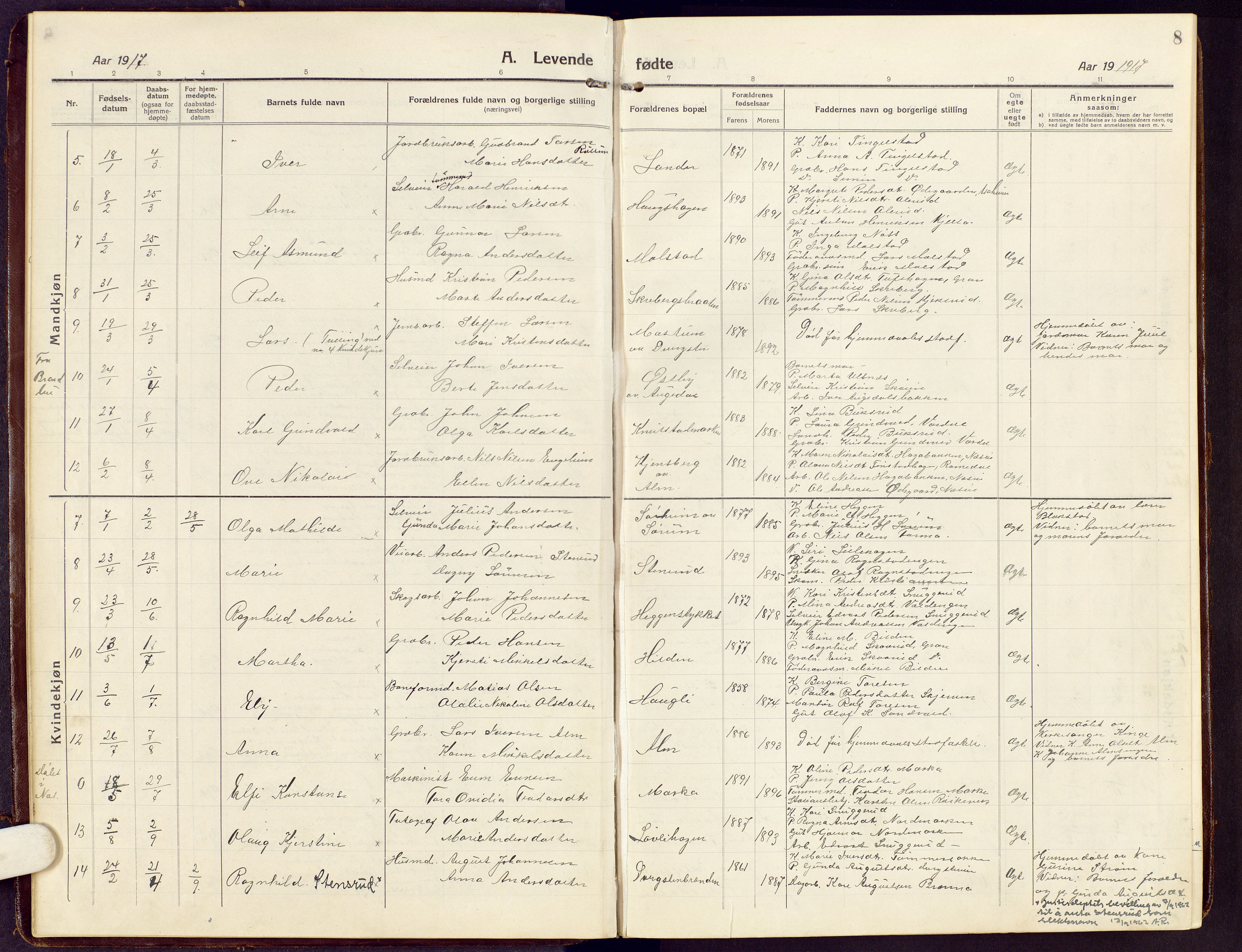 Brandbu prestekontor, SAH/PREST-114/H/Ha/Hab/L0010: Parish register (copy) no. 10, 1916-1930, p. 8