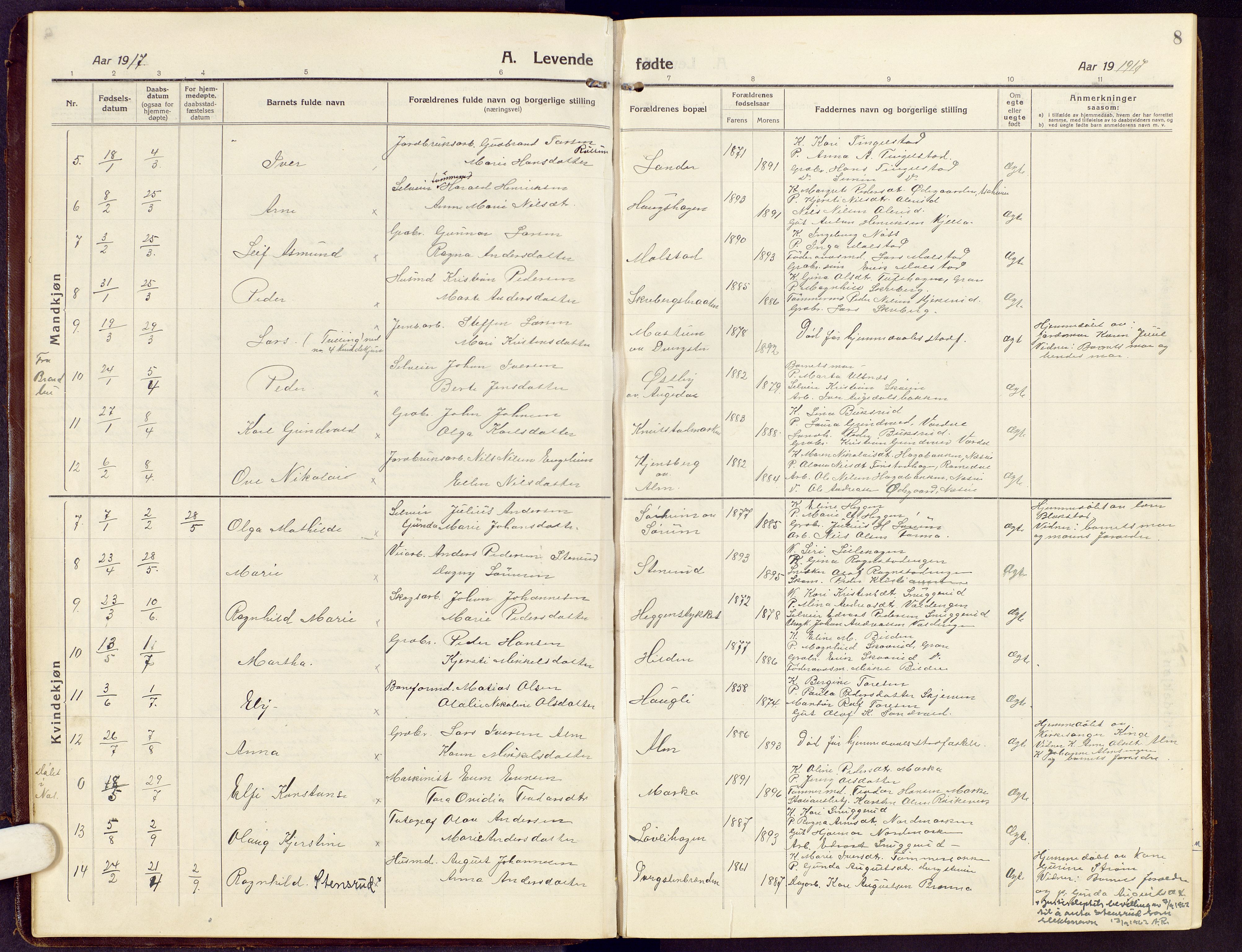 Brandbu prestekontor, AV/SAH-PREST-114/H/Ha/Hab/L0010: Parish register (copy) no. 10, 1916-1930, p. 8