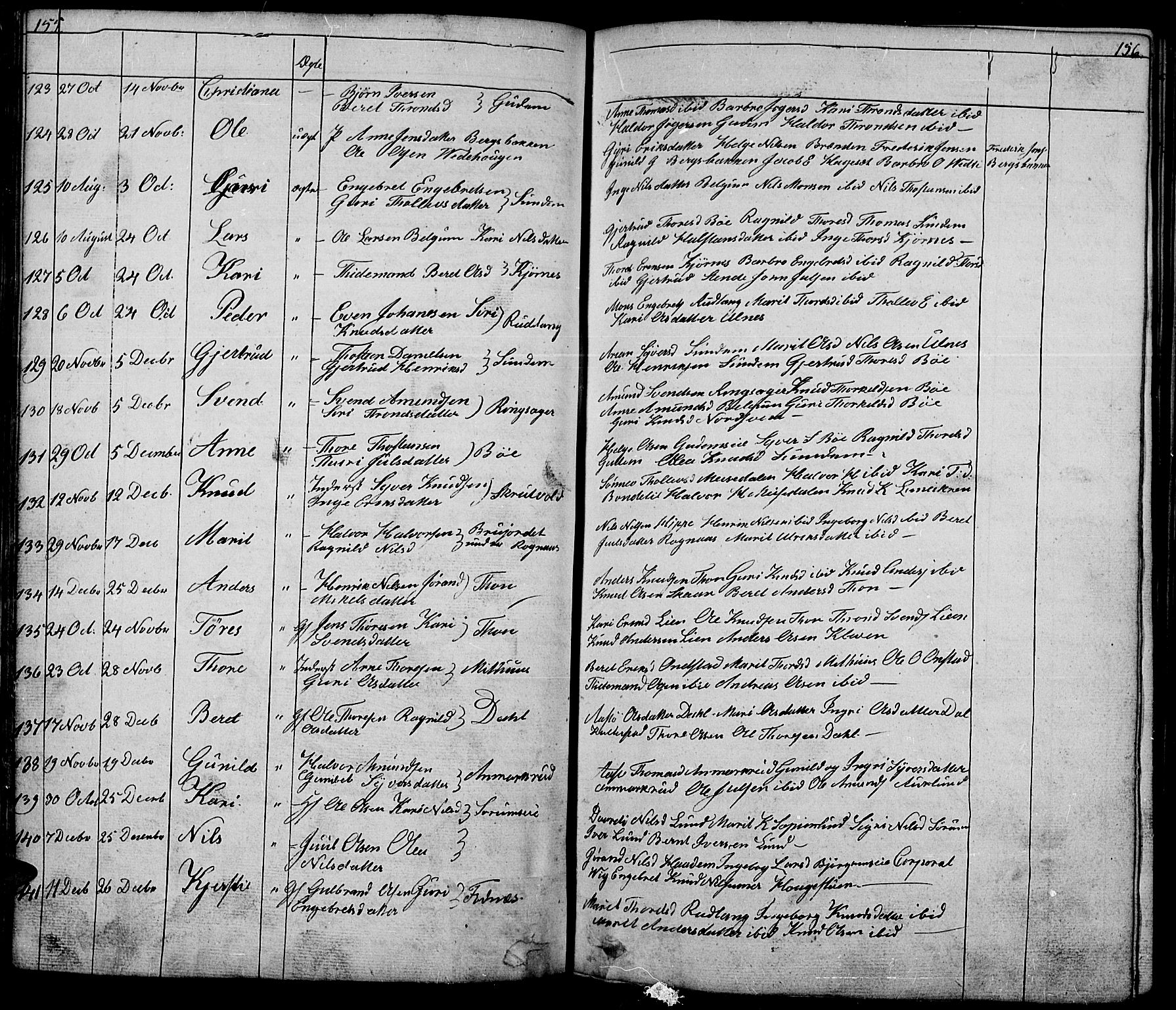 Nord-Aurdal prestekontor, SAH/PREST-132/H/Ha/Hab/L0001: Parish register (copy) no. 1, 1834-1887, p. 155-156