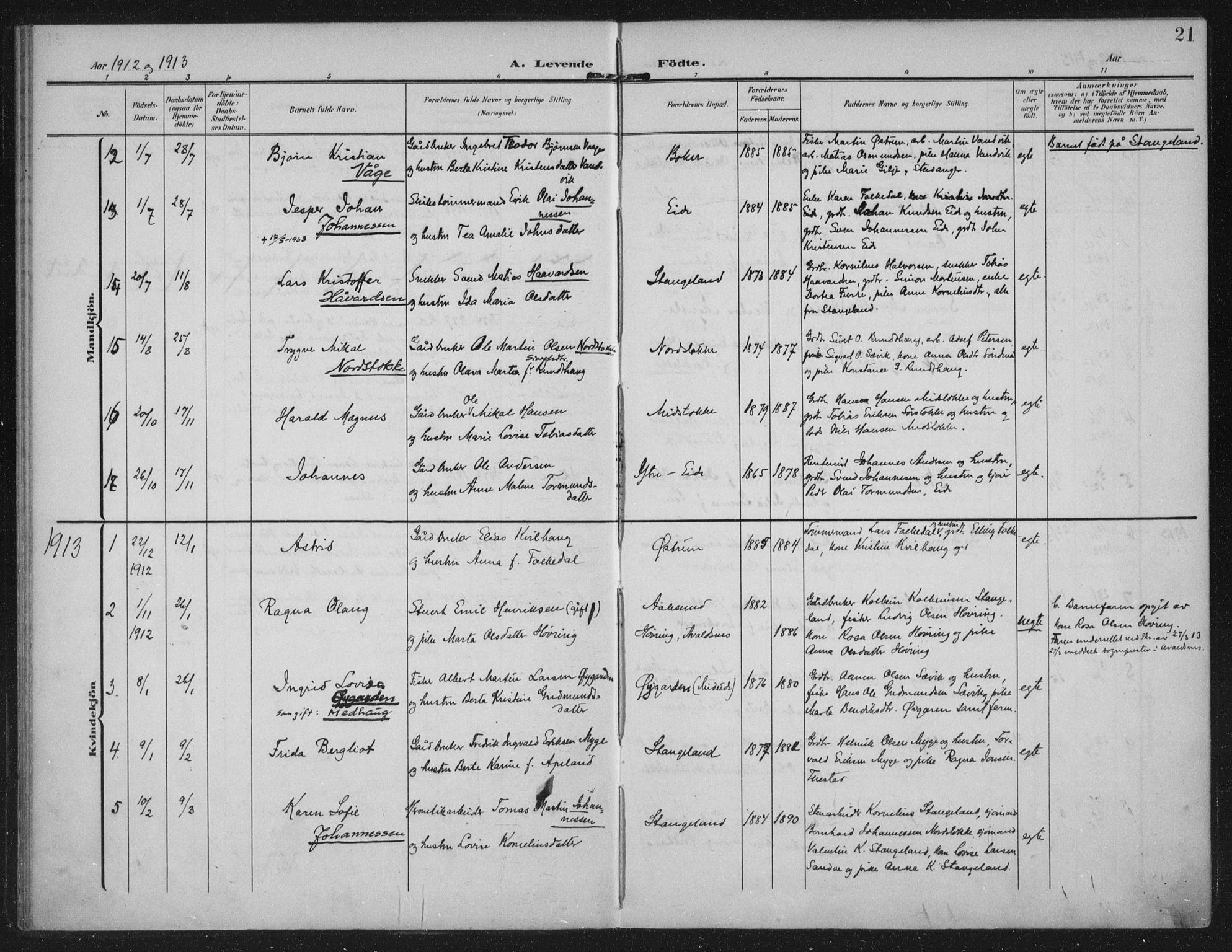 Kopervik sokneprestkontor, AV/SAST-A-101850/H/Ha/Haa/L0003: Parish register (official) no. A 3, 1906-1924, p. 21