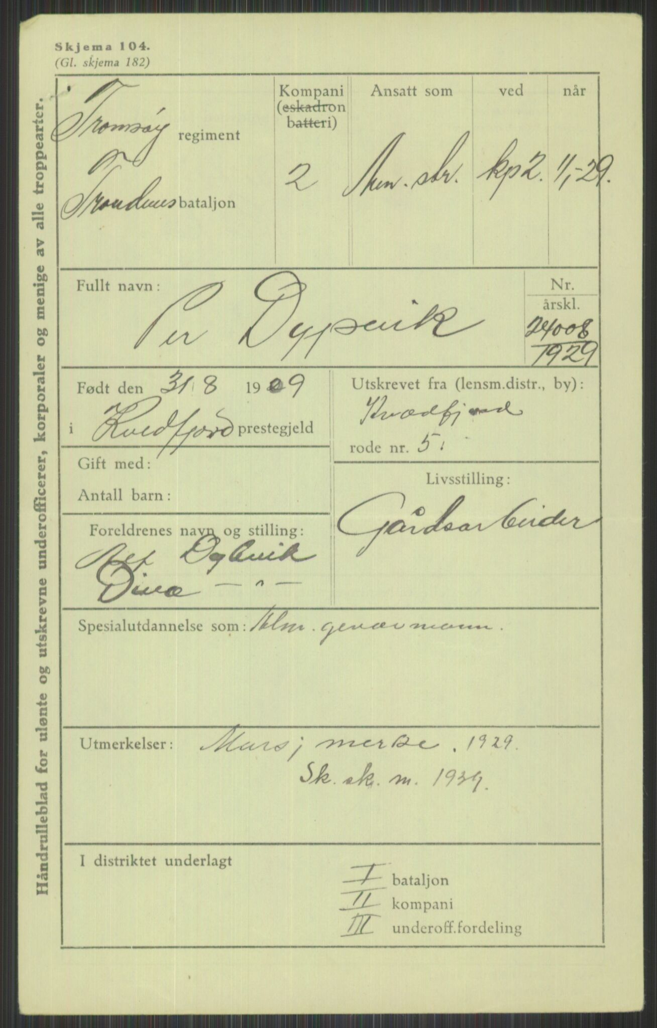 Forsvaret, Troms infanteriregiment nr. 16, AV/RA-RAFA-3146/P/Pa/L0013/0004: Rulleblad / Rulleblad for regimentets menige mannskaper, årsklasse 1929, 1929, p. 189