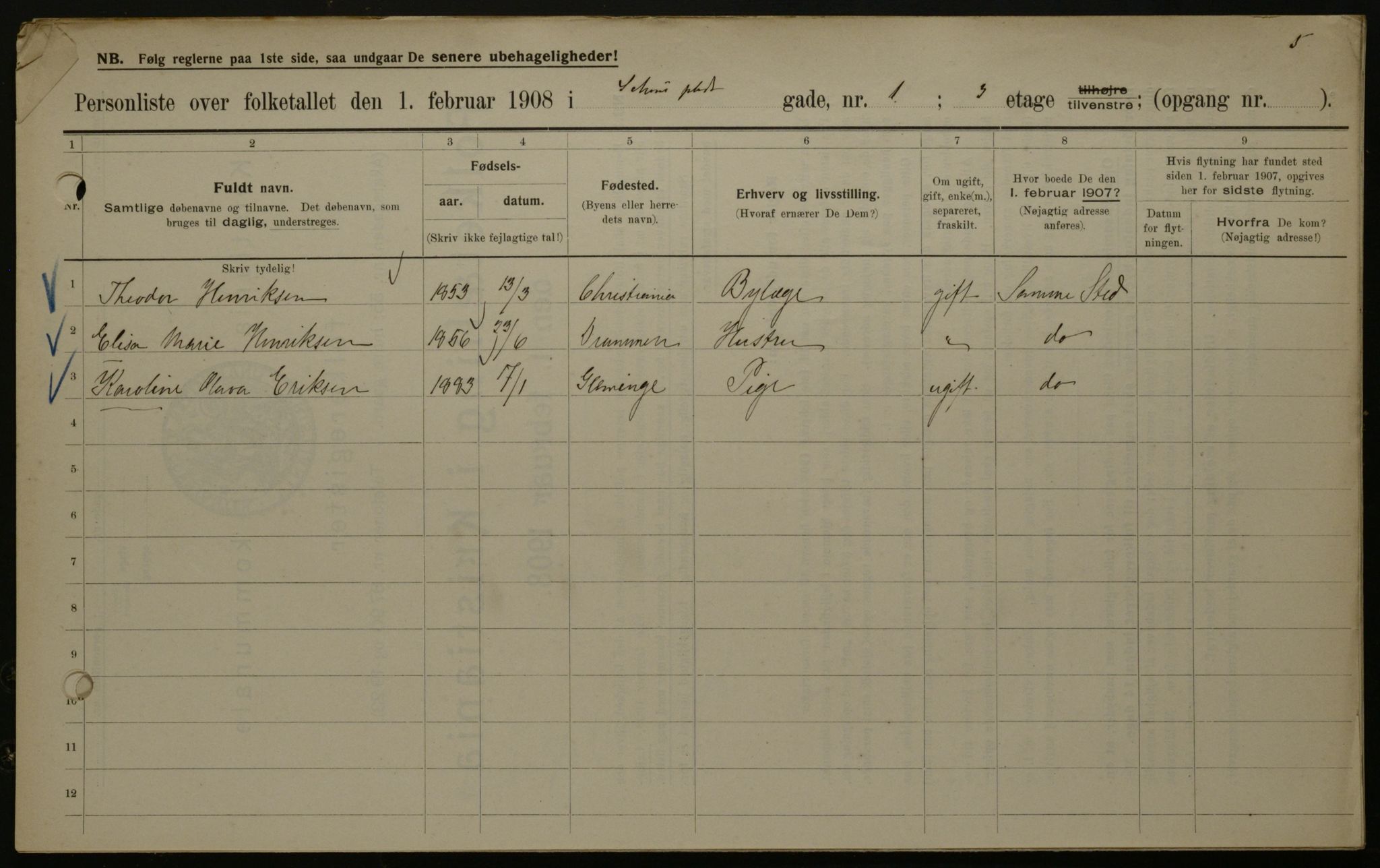 OBA, Municipal Census 1908 for Kristiania, 1908, p. 81313
