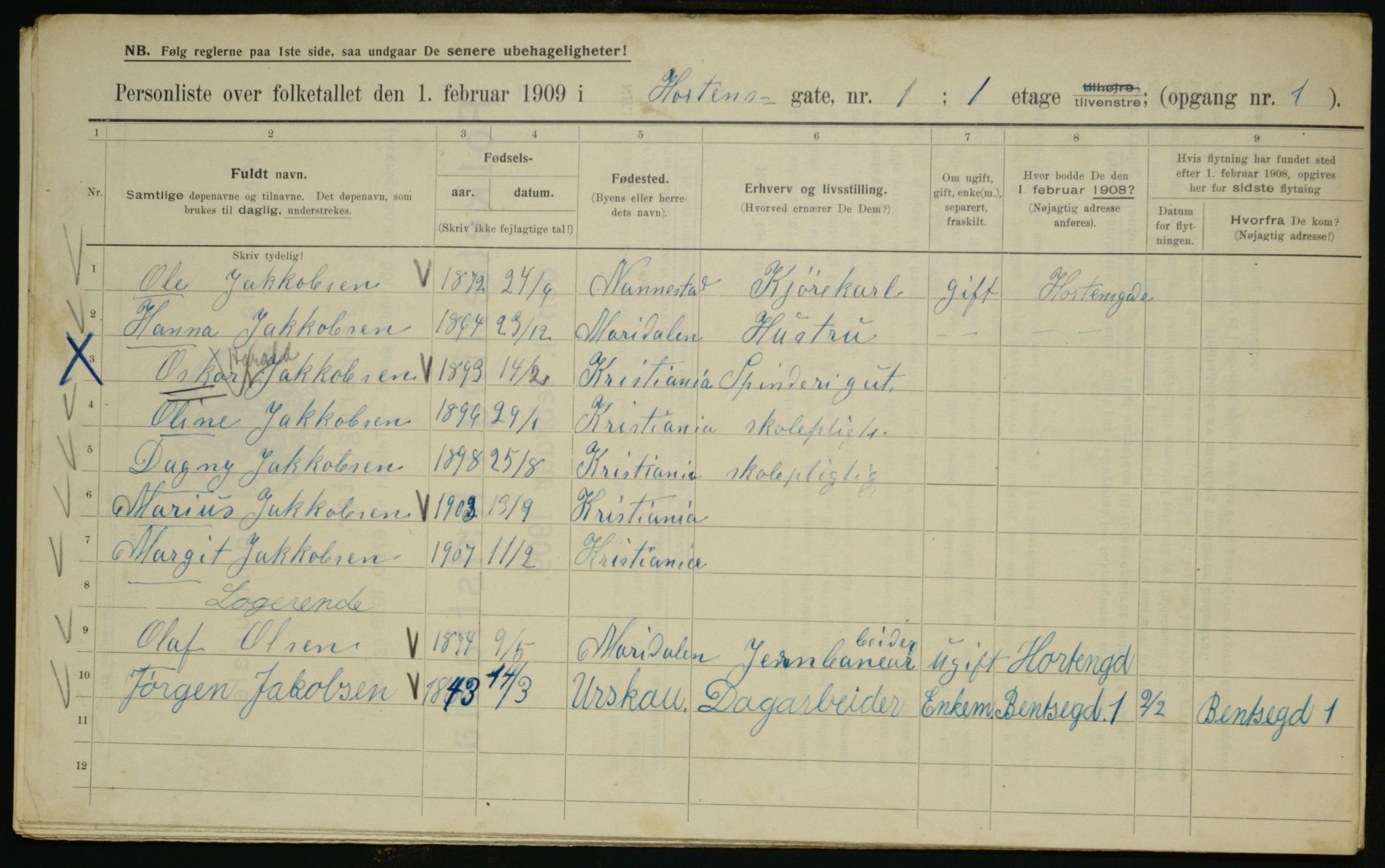 OBA, Municipal Census 1909 for Kristiania, 1909, p. 37539