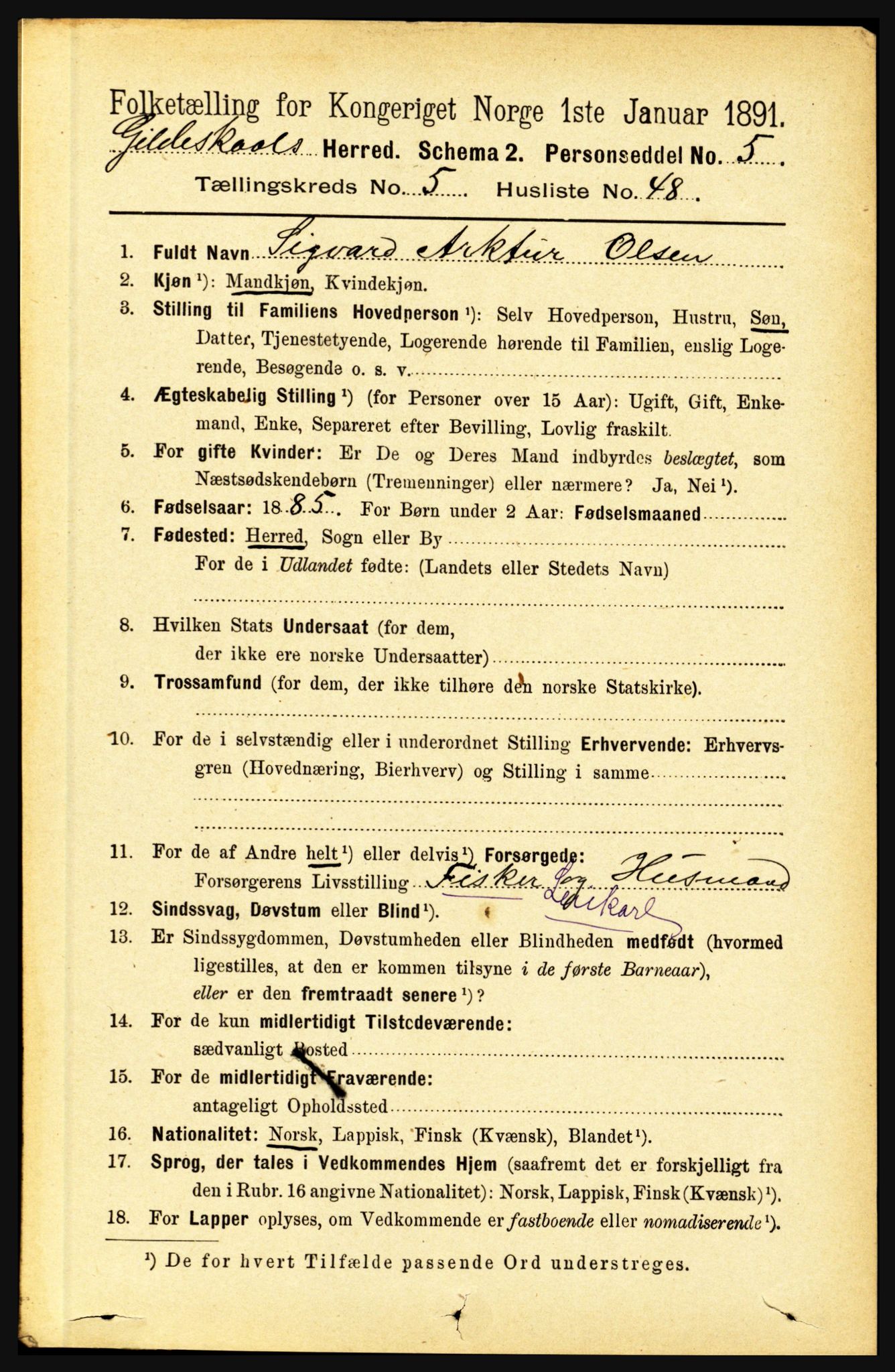 RA, 1891 census for 1838 Gildeskål, 1891, p. 1854