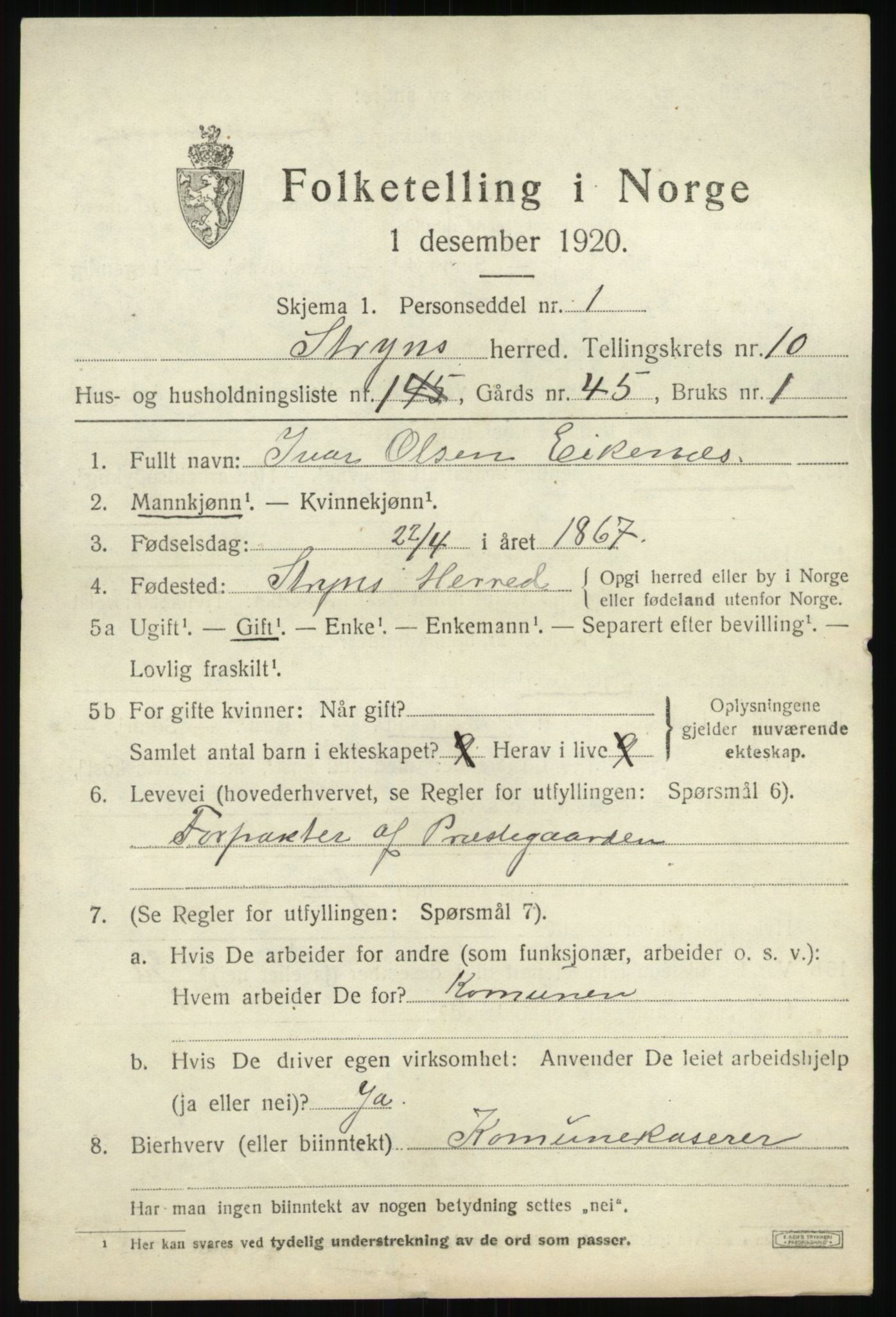 SAB, 1920 census for Stryn, 1920, p. 4824