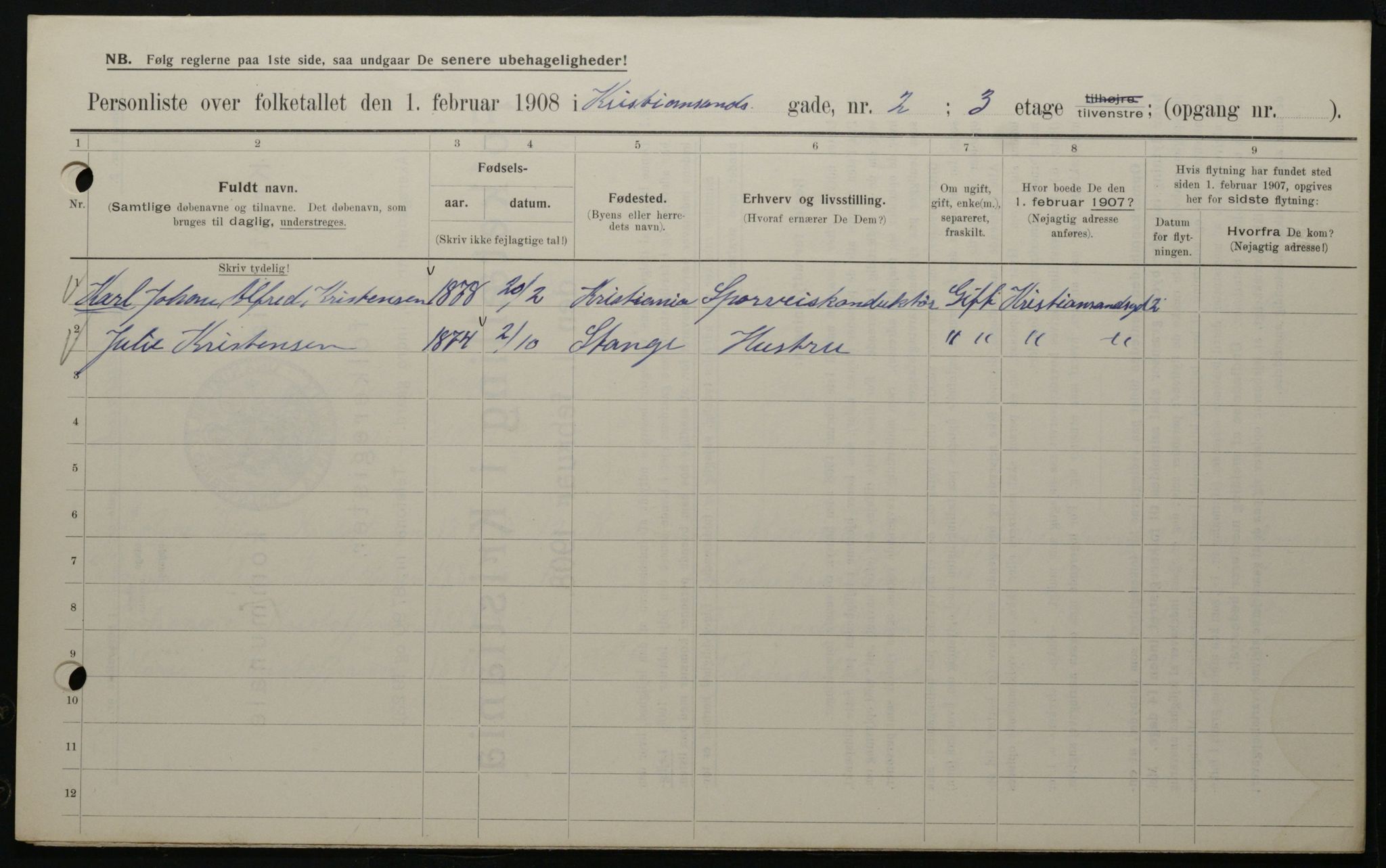 OBA, Municipal Census 1908 for Kristiania, 1908, p. 48574