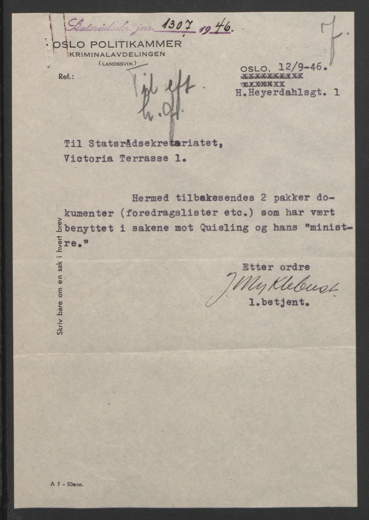 NS-administrasjonen 1940-1945 (Statsrådsekretariatet, de kommisariske statsråder mm), AV/RA-S-4279/D/Db/L0111/0003: Saker fra krigsårene / Journal, 1940-1945, p. 443