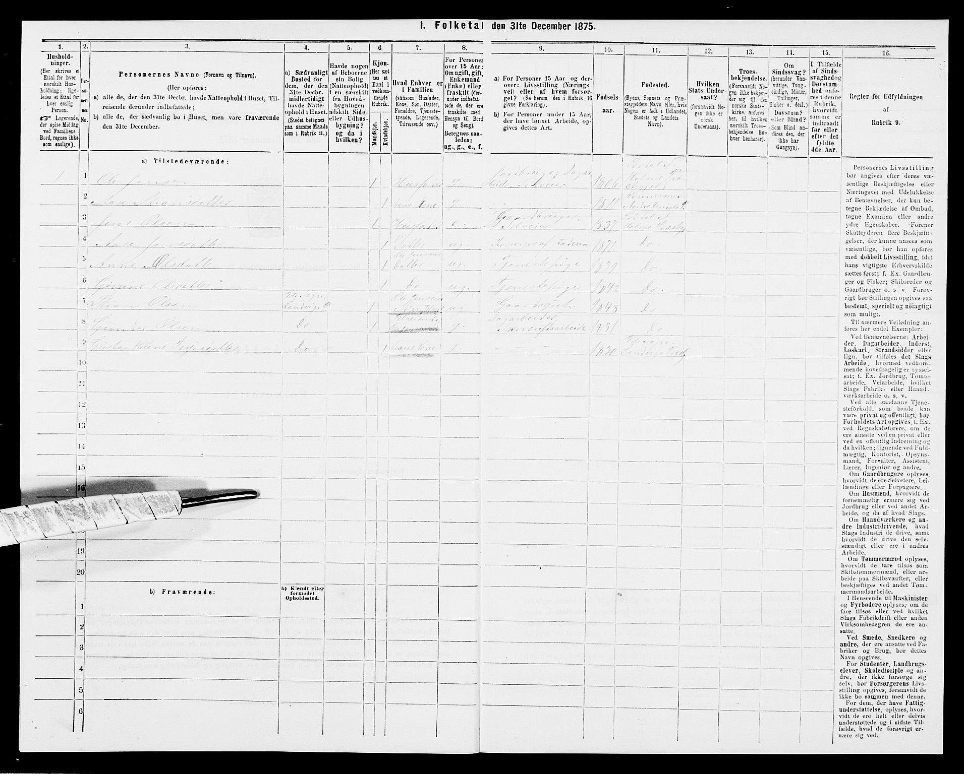 SAK, 1875 census for 1020P Holum, 1875, p. 1333