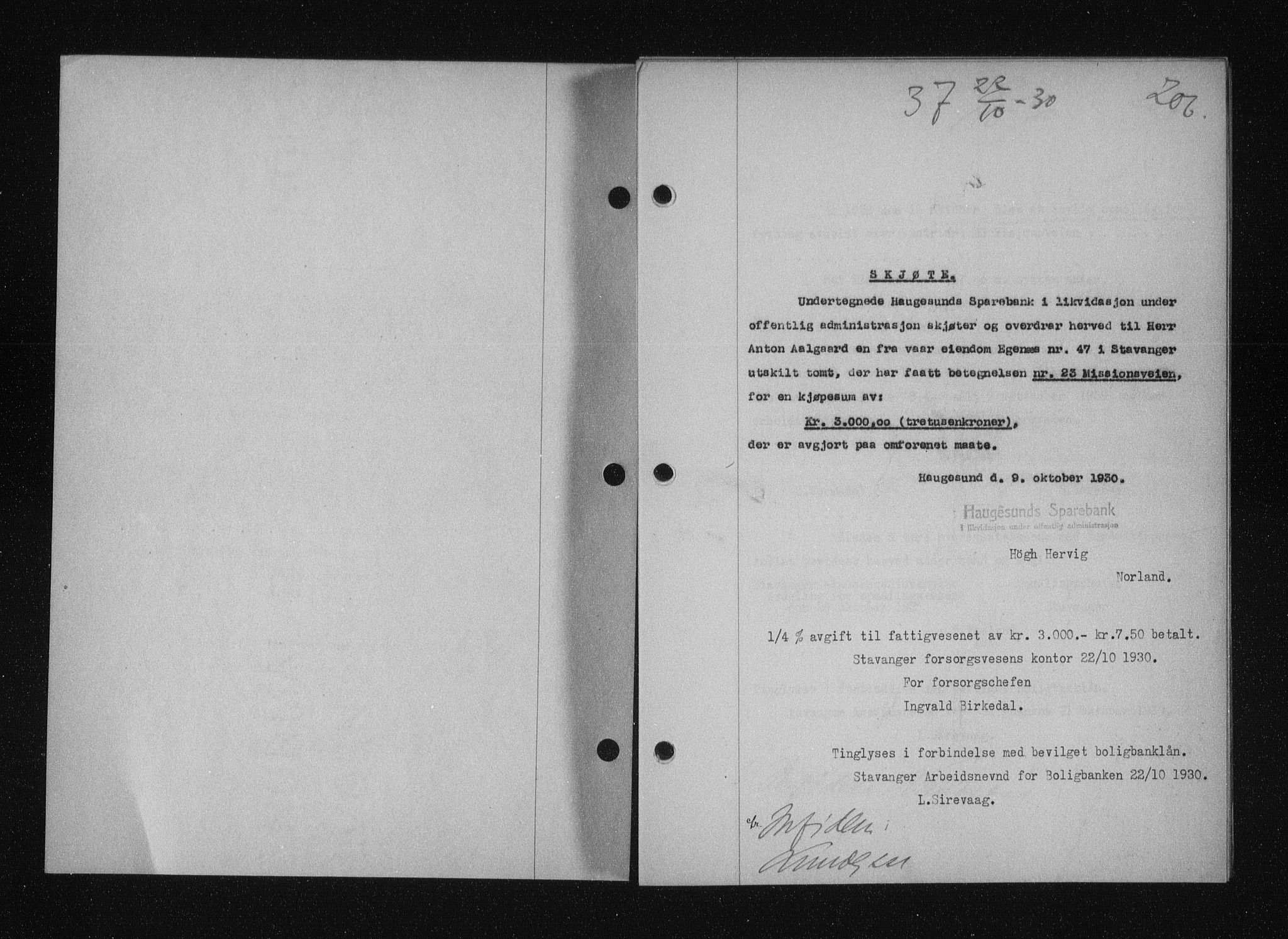 Stavanger byfogd, AV/SAST-A-101408/001/4/41/410/410BB/L0058: Mortgage book no. 48, 1930-1931, Deed date: 22.10.1930