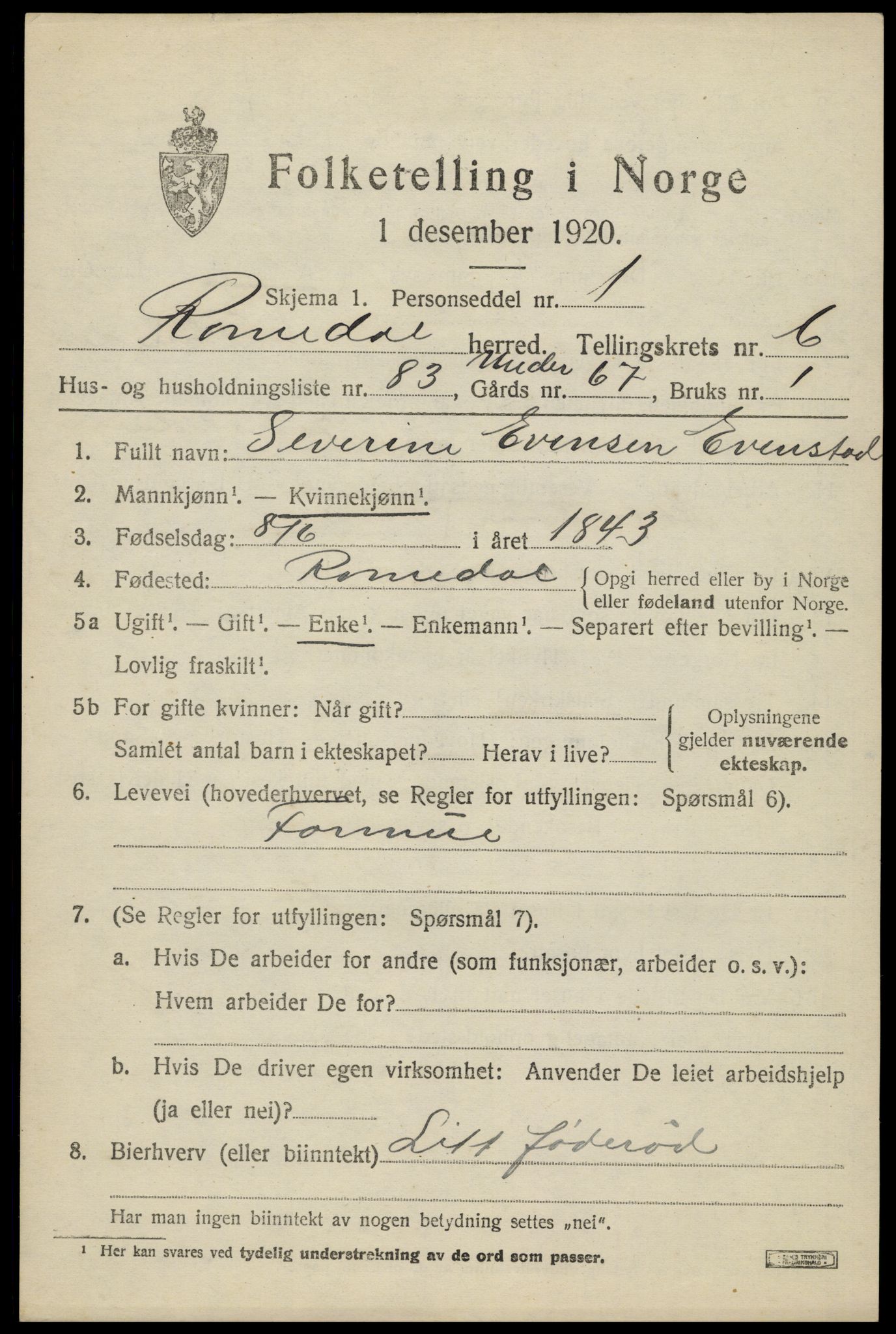 SAH, 1920 census for Romedal, 1920, p. 8697