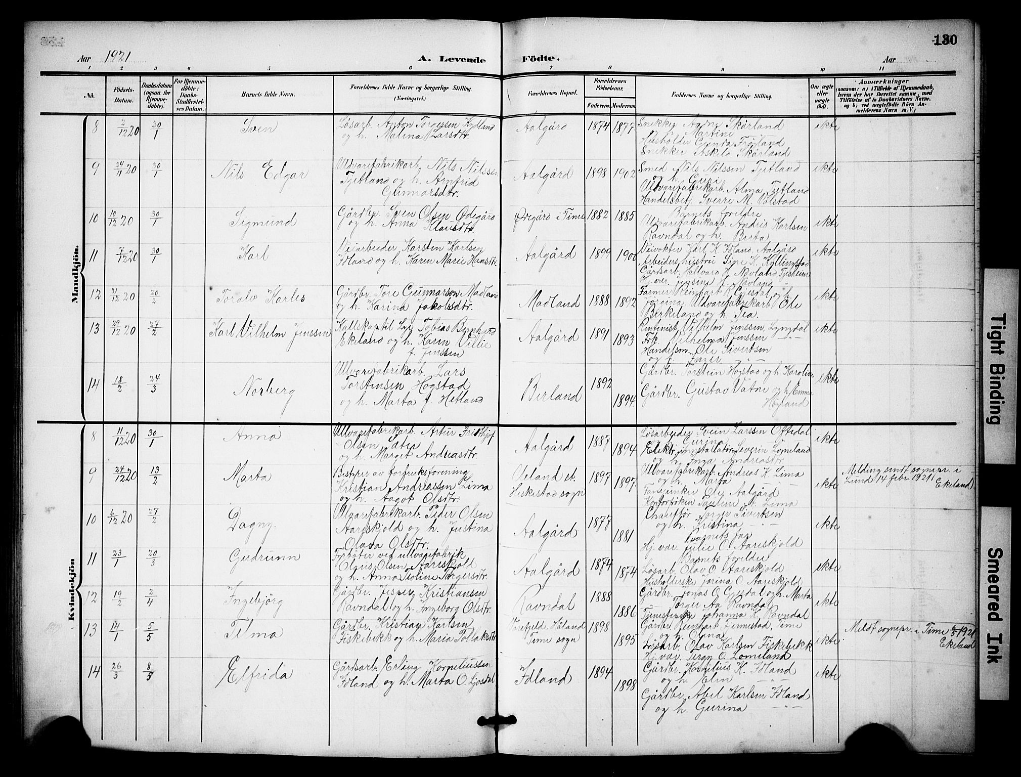 Lye sokneprestkontor, AV/SAST-A-101794/001/30BB/L0009: Parish register (copy) no. B 9, 1902-1923, p. 130