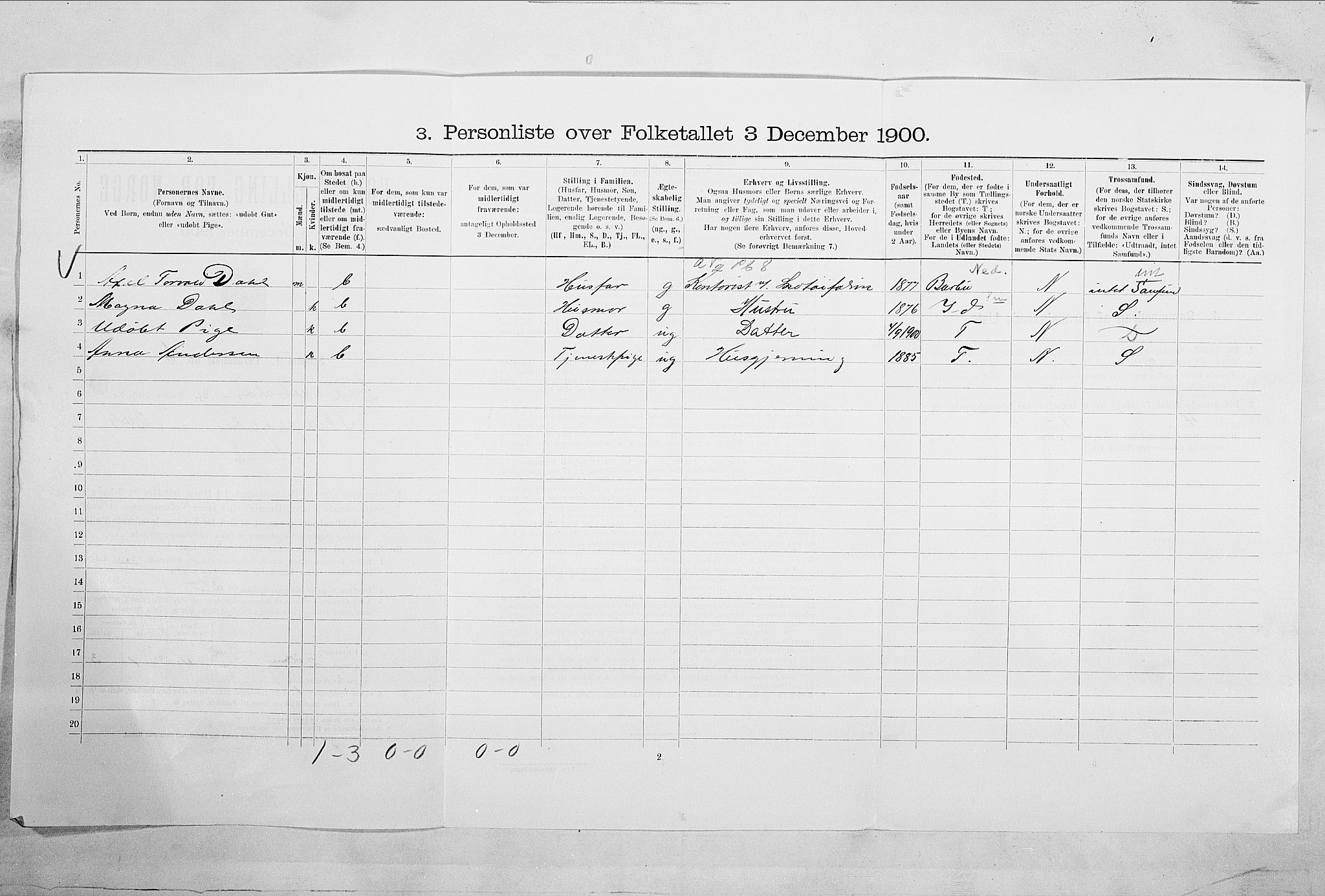 SAO, 1900 census for Fredrikshald, 1900