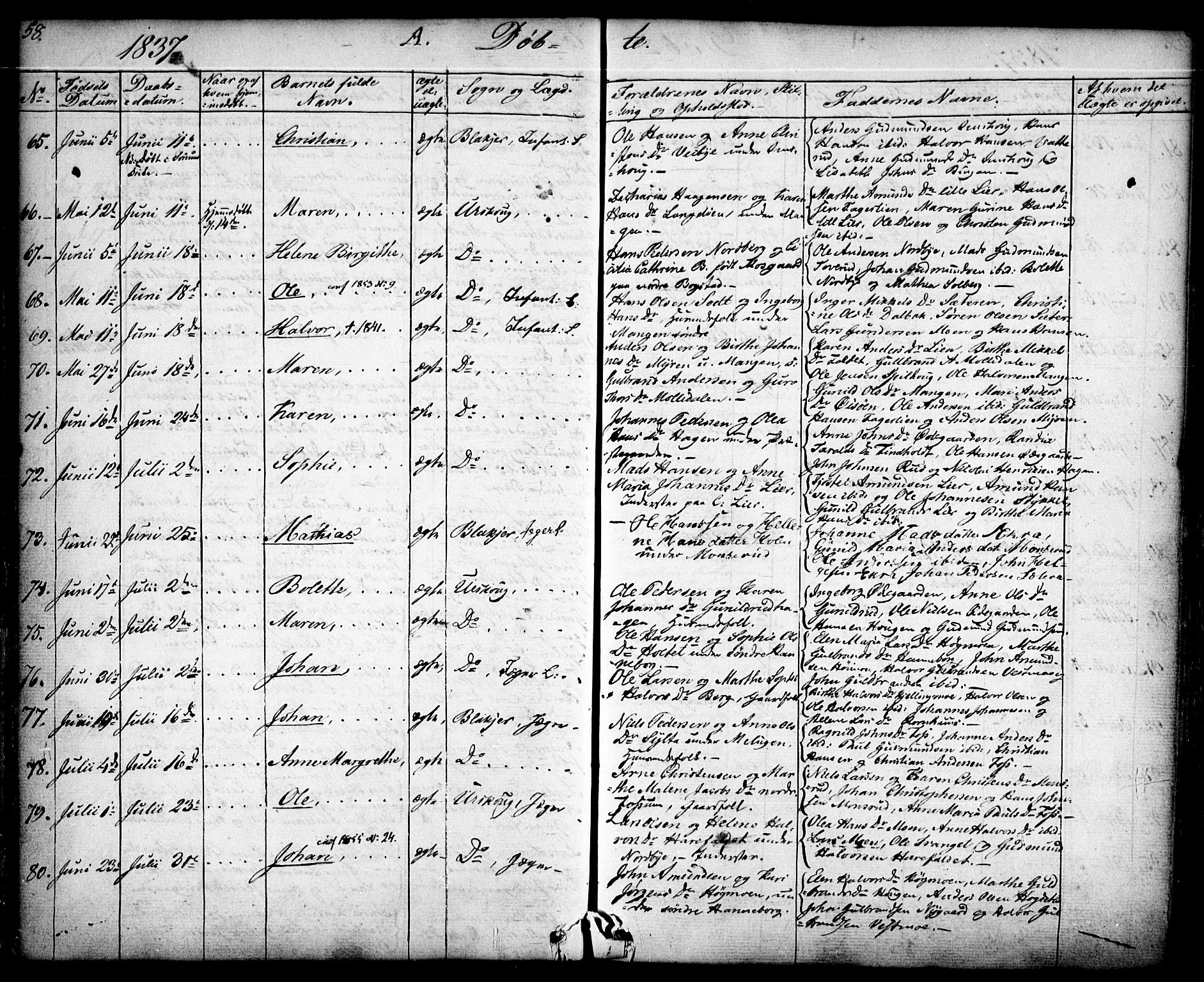 Aurskog prestekontor Kirkebøker, AV/SAO-A-10304a/F/Fa/L0006: Parish register (official) no. I 6, 1829-1853, p. 58