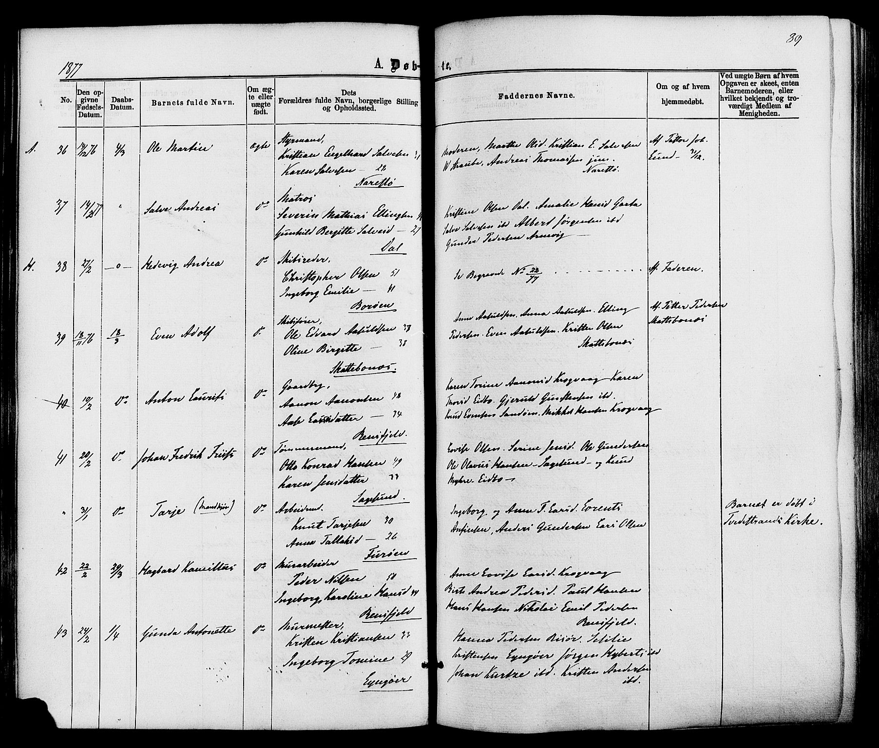 Dypvåg sokneprestkontor, AV/SAK-1111-0007/F/Fa/Faa/L0007: Parish register (official) no. A 7/ 1, 1872-1884, p. 89