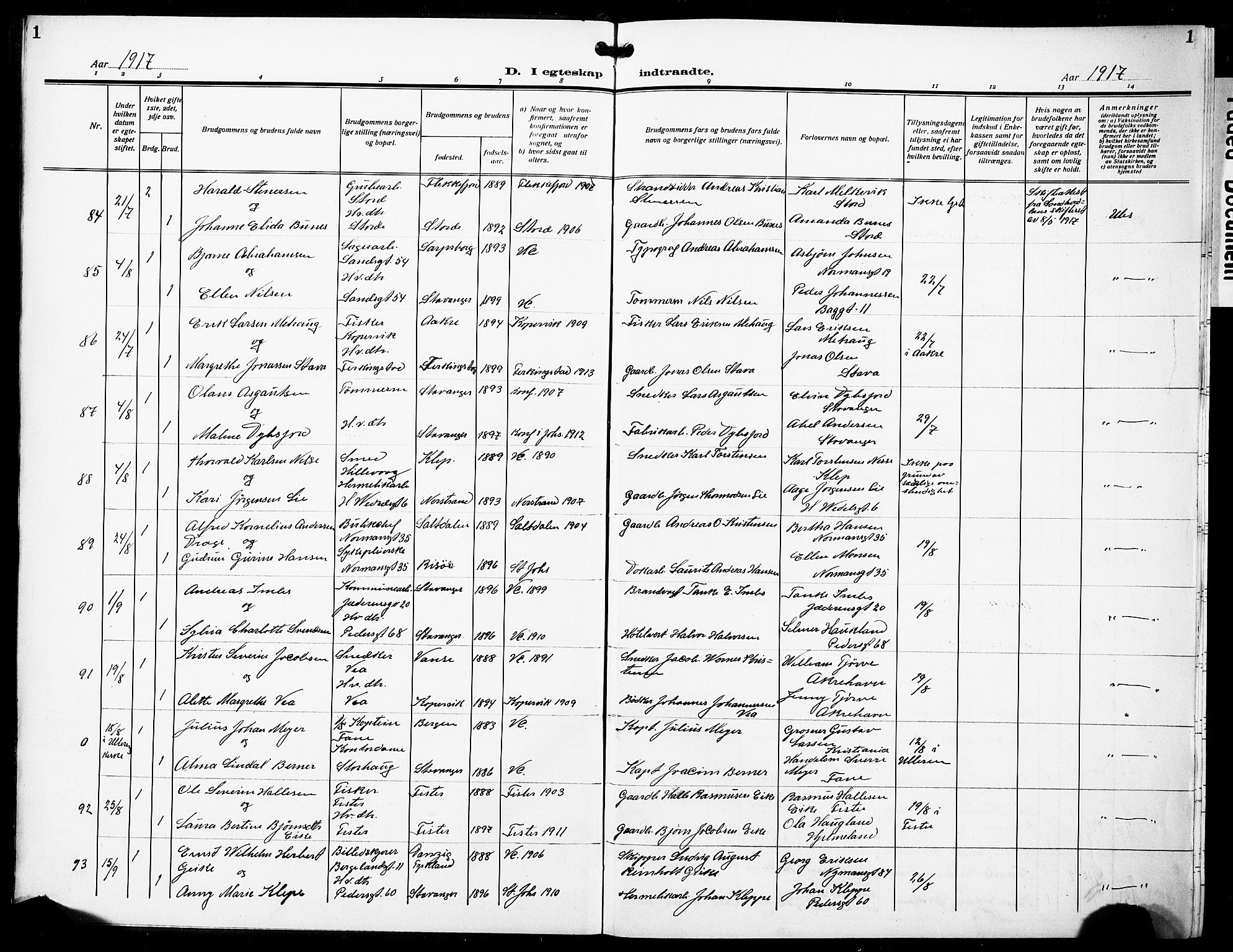St. Johannes sokneprestkontor, SAST/A-101814/001/30/30BB/L0007: Parish register (copy) no. B 7, 1917-1932, p. 1