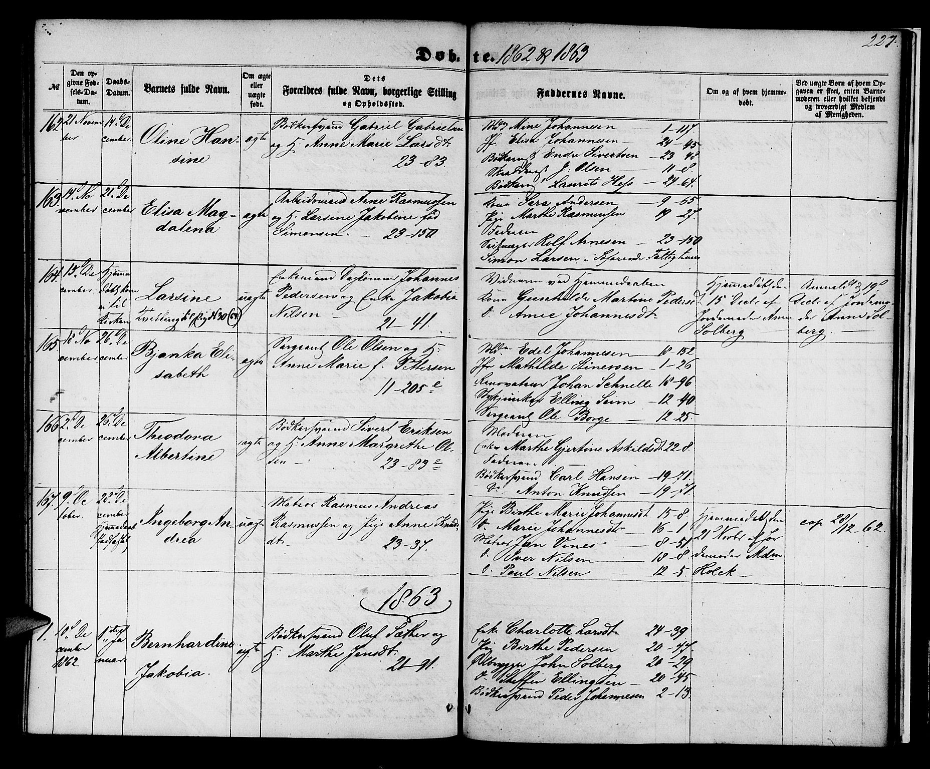 Korskirken sokneprestembete, SAB/A-76101/H/Hab: Parish register (copy) no. B 4, 1858-1863, p. 227