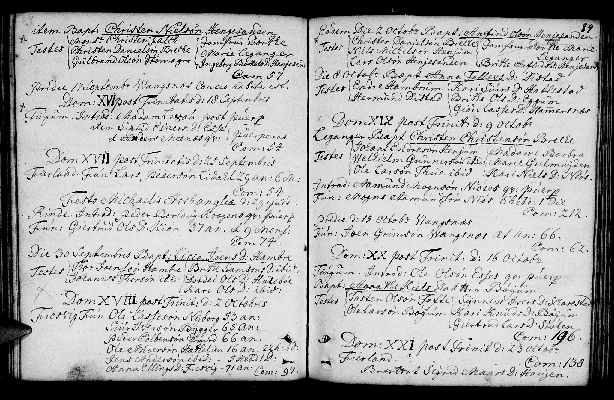 Leikanger sokneprestembete, AV/SAB-A-81001/H/Haa/Haaa/L0003: Parish register (official) no. A 3, 1756-1770, p. 84