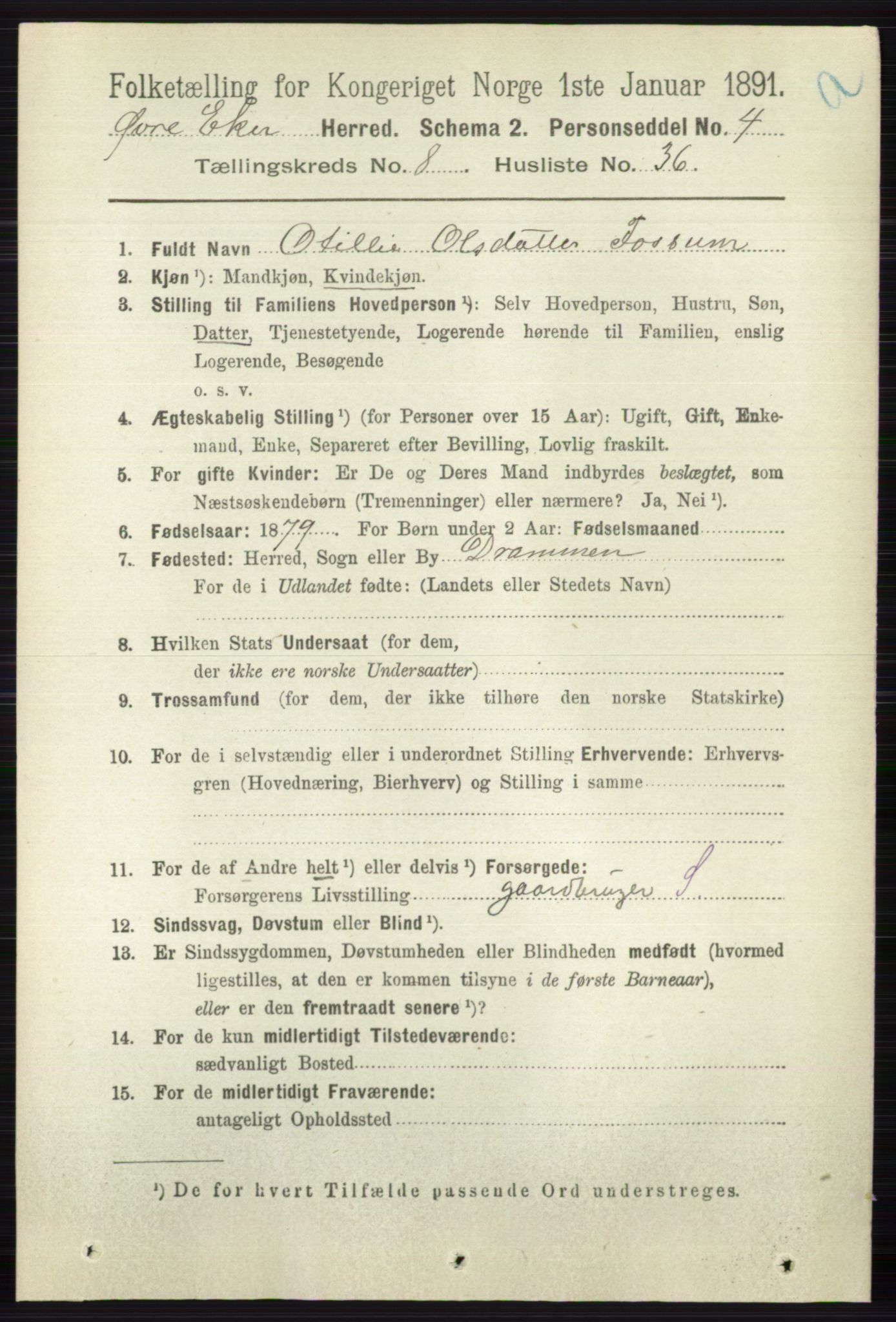RA, 1891 census for 0624 Øvre Eiker, 1891, p. 3430