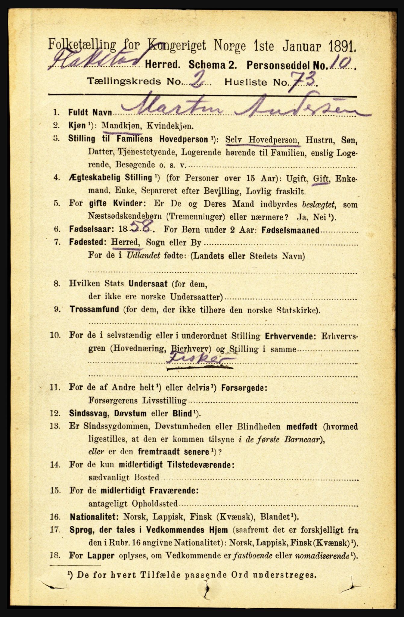 RA, 1891 census for 1859 Flakstad, 1891, p. 1171